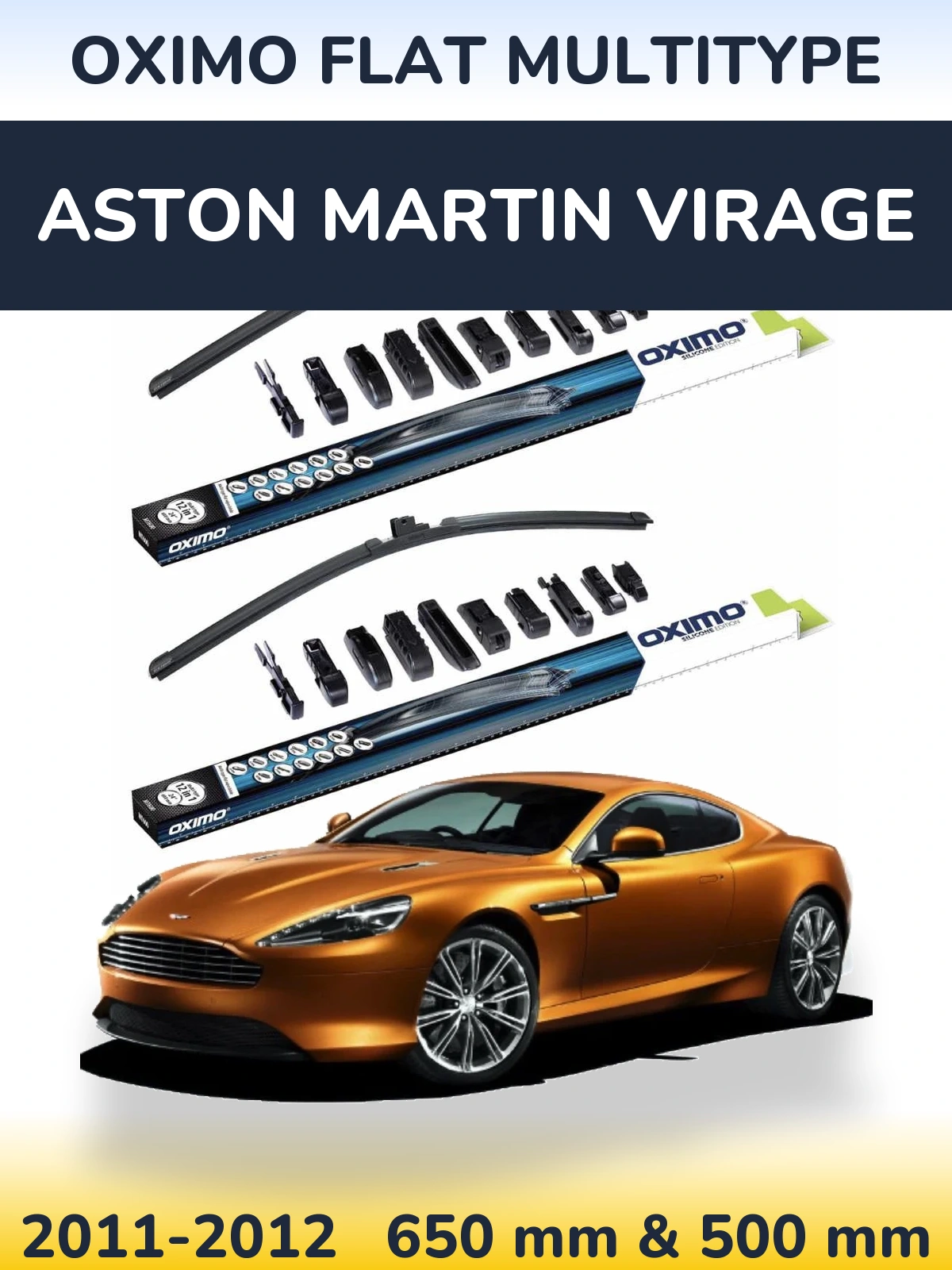 Sada předních stěračů Oximo Flat MultiType 650 a 500 mm pro Aston Martin Virage 2011-2012