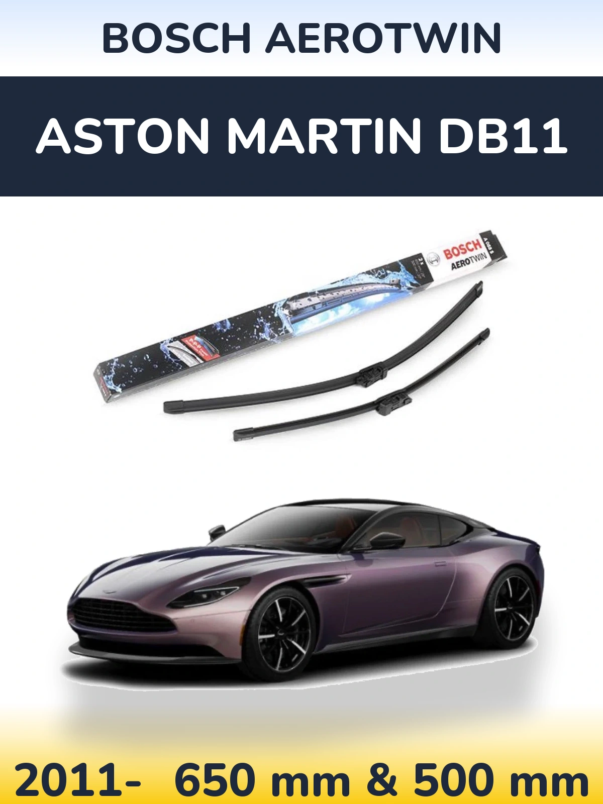 Sada předních stěračů BOSCH AeroTwin 650 a 500 mm pro Aston Martin DB11 2011-2026