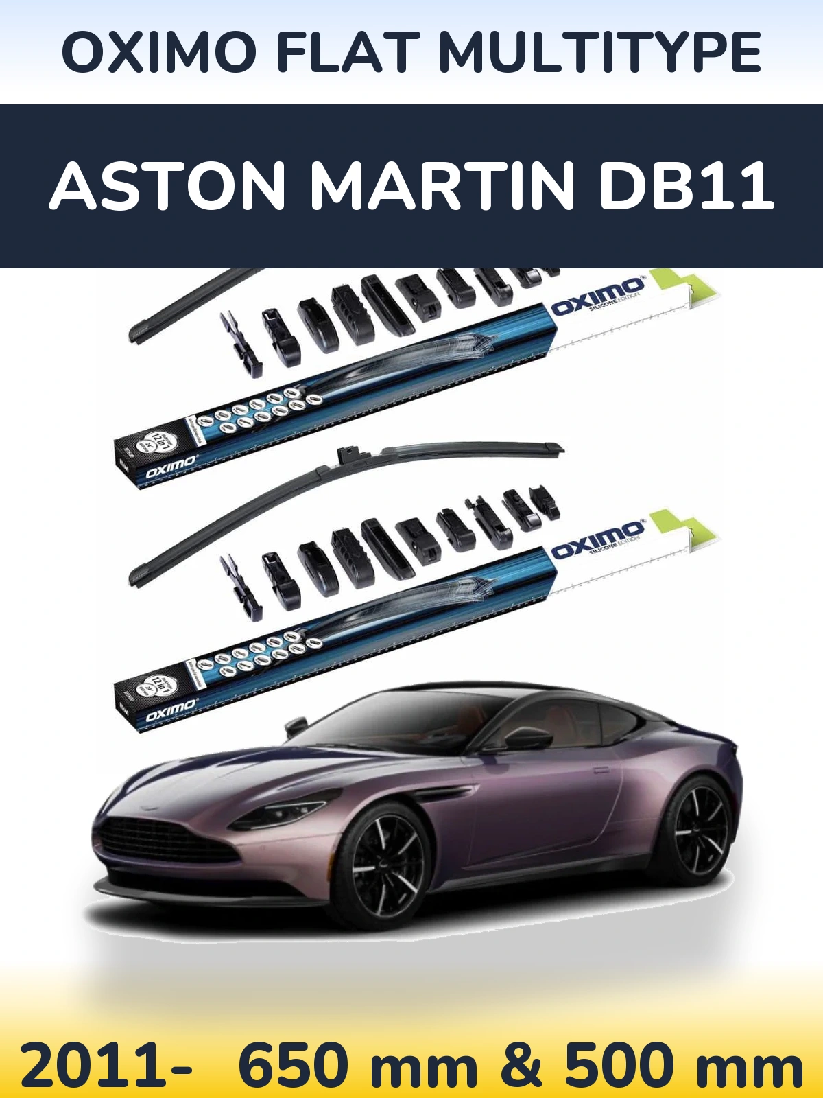 Sada předních stěračů Oximo Flat MultiType 650 a 500 mm pro Aston Martin DB11 2011-2026