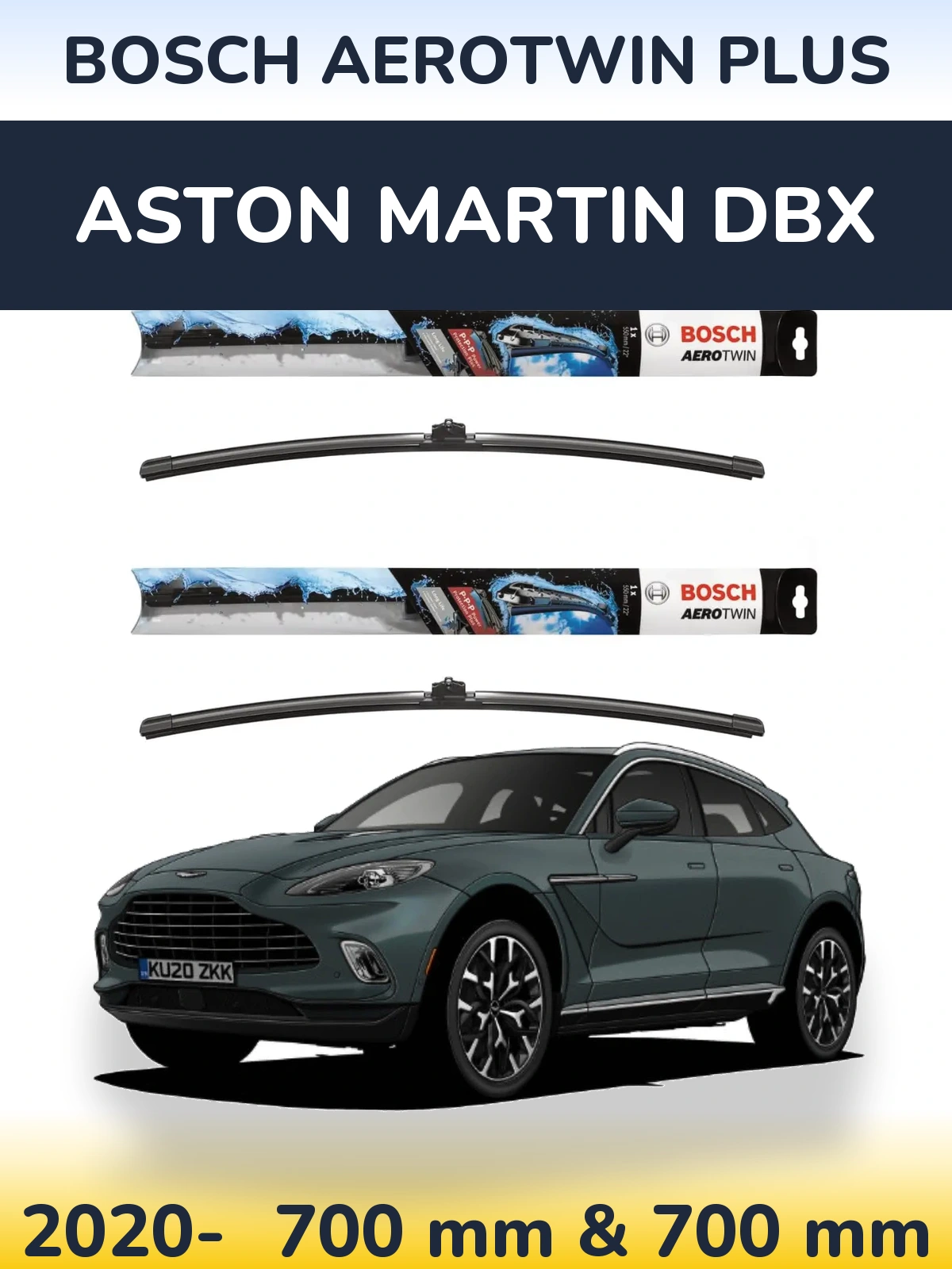Sada předních stěračů BOSCH AeroTwin Plus 700 a 700 mm pro Aston Martin DBX 2020-2026