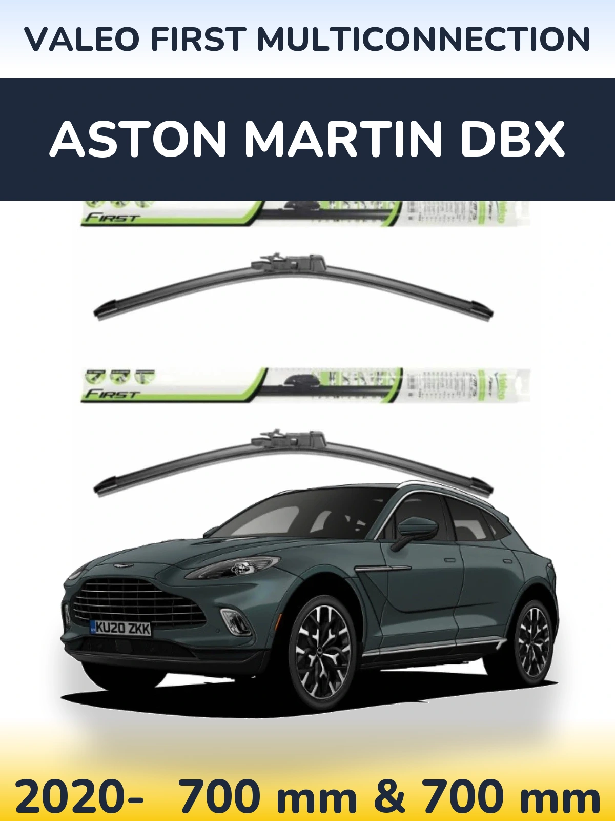 Sada předních stěračů Valeo First MultiConnection 700 a 700 mm pro Aston Martin DBX 2020-2026