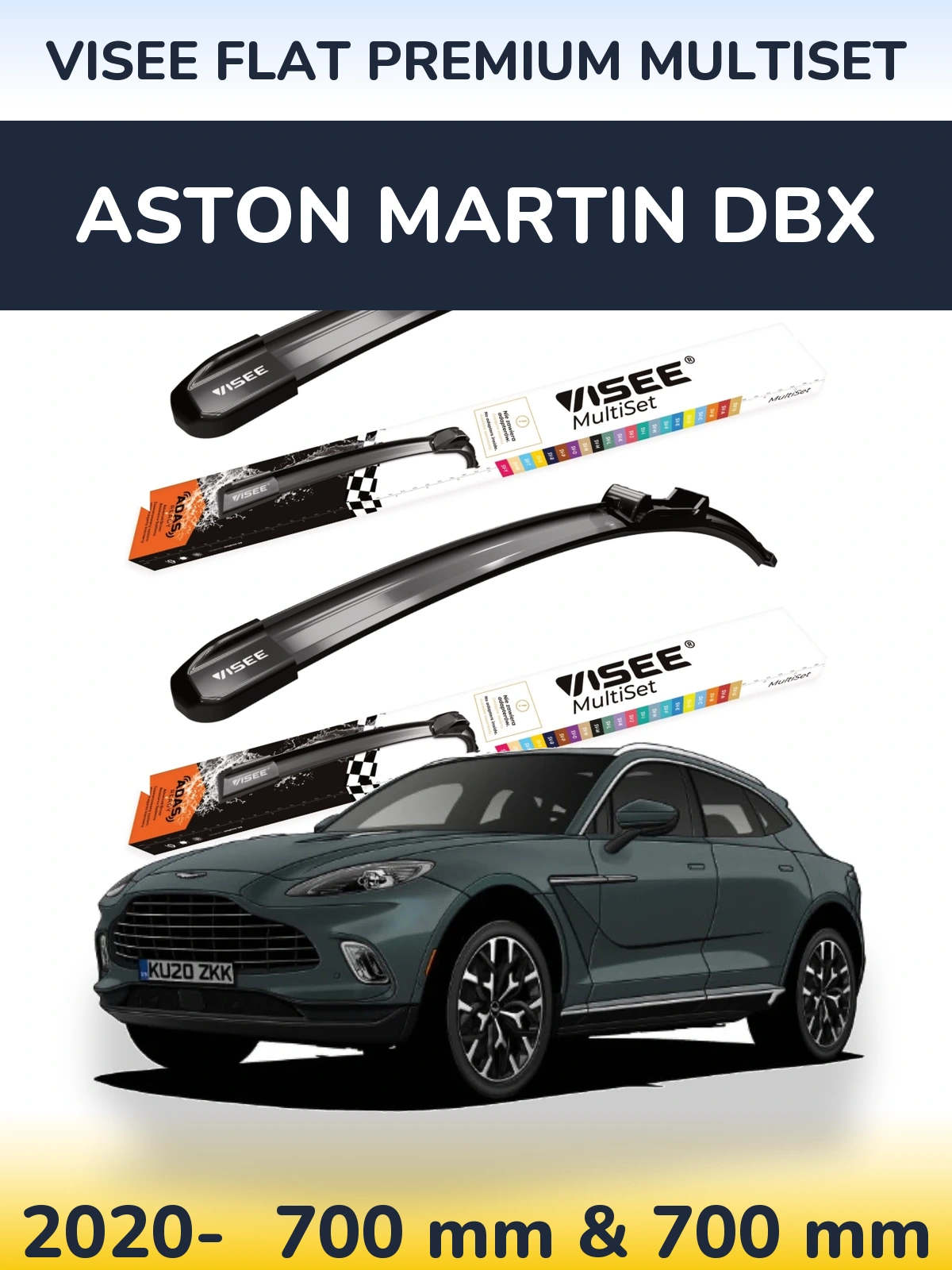 Sada předních stěračů VISEE FLAT PREMIUM MultiSet 700 a 700 mm pro Aston Martin DBX 2020-2026