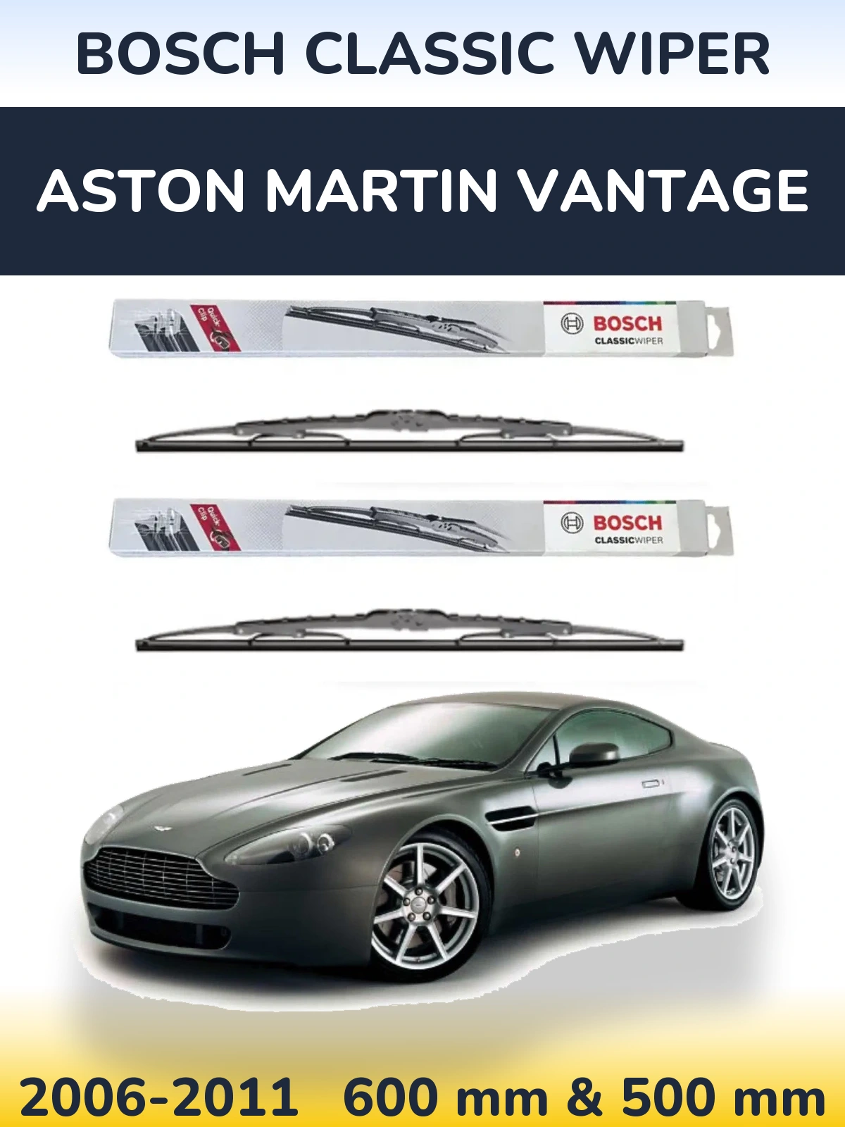 Sada předních stěračů BOSCH Classic Wiper 600 a 500 mm pro Aston Martin Vantage 2006-2011