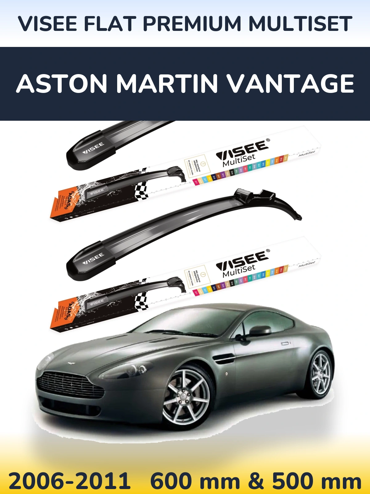 Sada předních stěračů VISEE FLAT PREMIUM MultiSet 600 a 500 mm pro Aston Martin Vantage 2006-2011