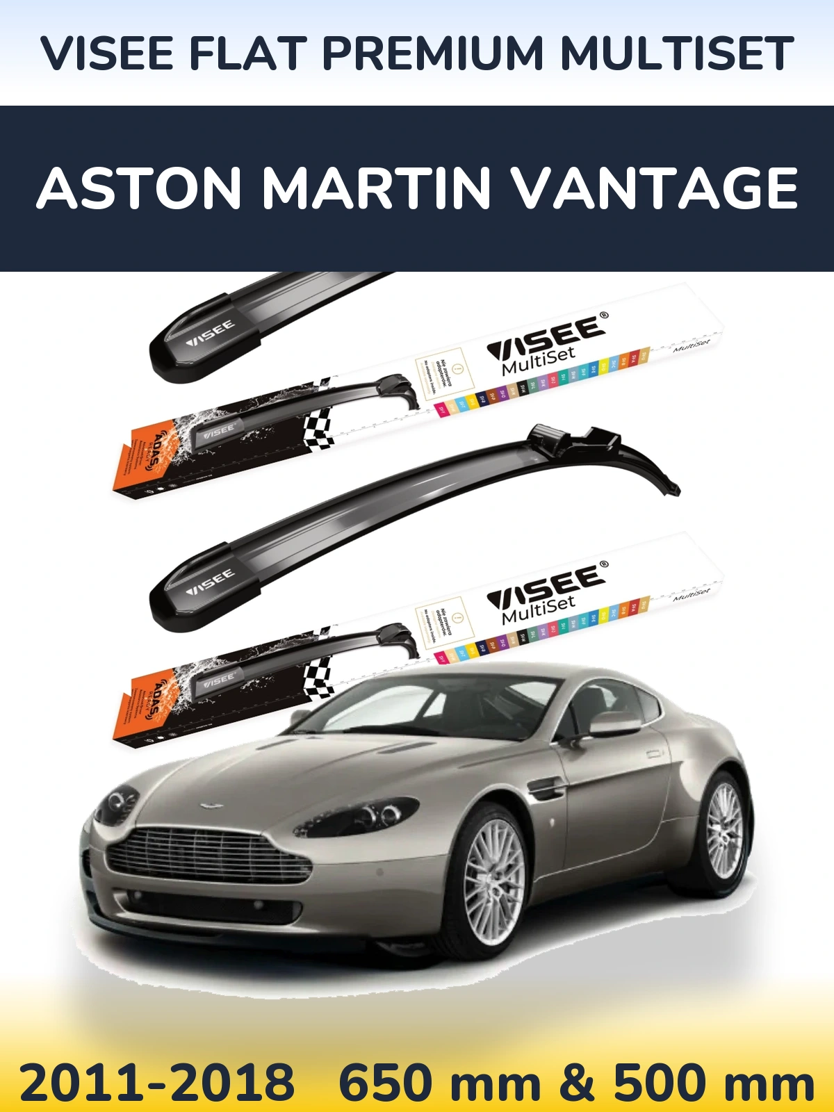 Комплект передніх щіток VISEE FLAT PREMIUM MultiSet 650 & 500 мм для Aston Martin Vantage 2011-2018