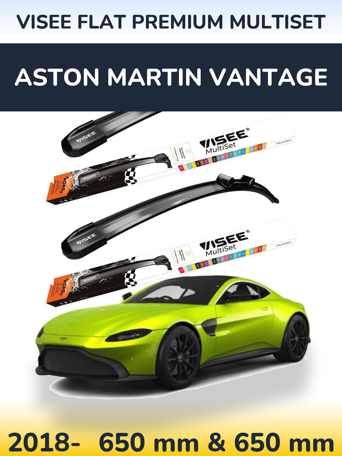 Sada předních stěračů VISEE FLAT PREMIUM MultiSet 650 a 650 mm pro Aston Martin Vantage 2018-2026