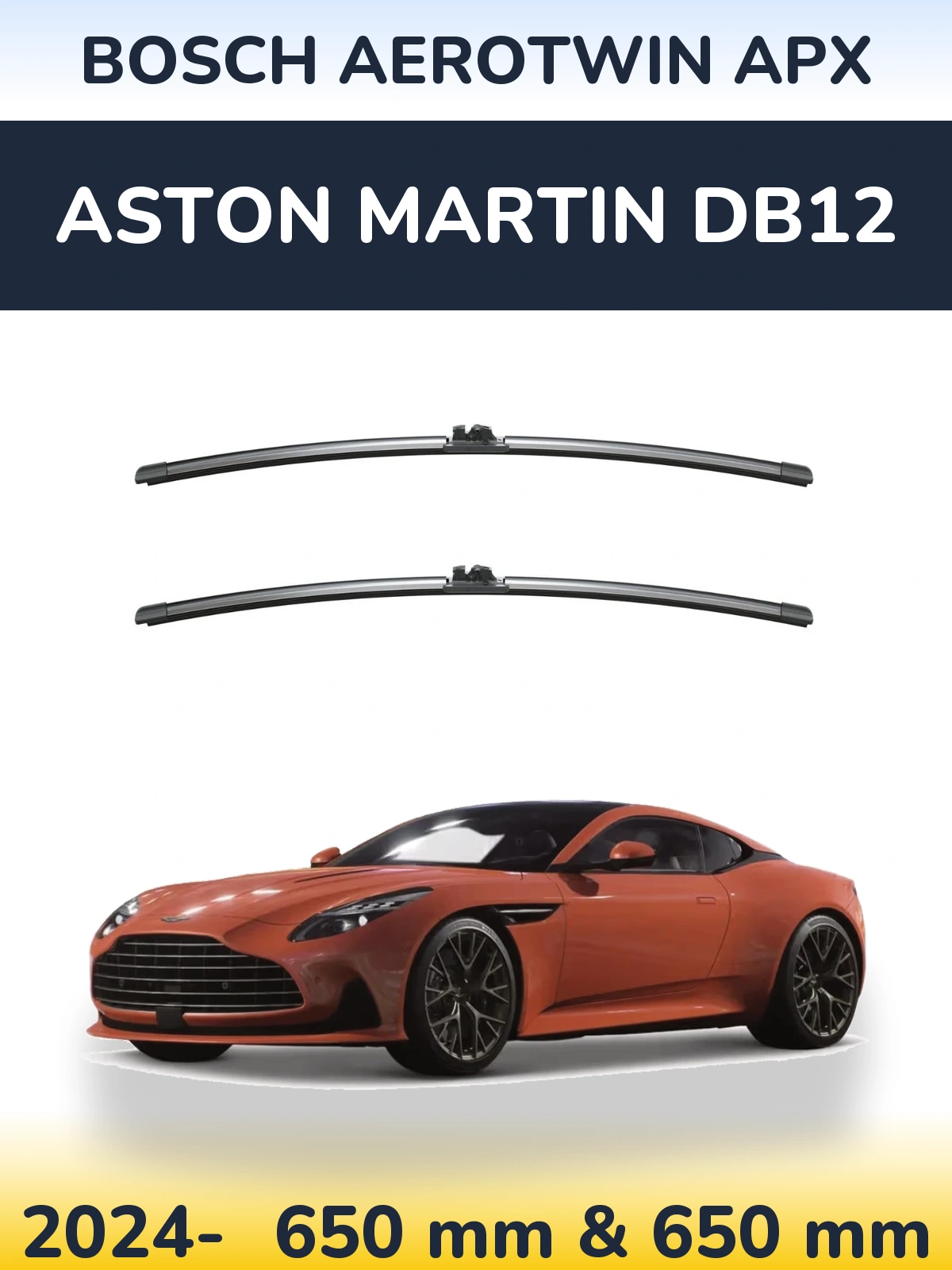 Sada předních stěračů BOSCH AeroTwin APX 650 a 650 mm pro Aston Martin DB12 2024-2026