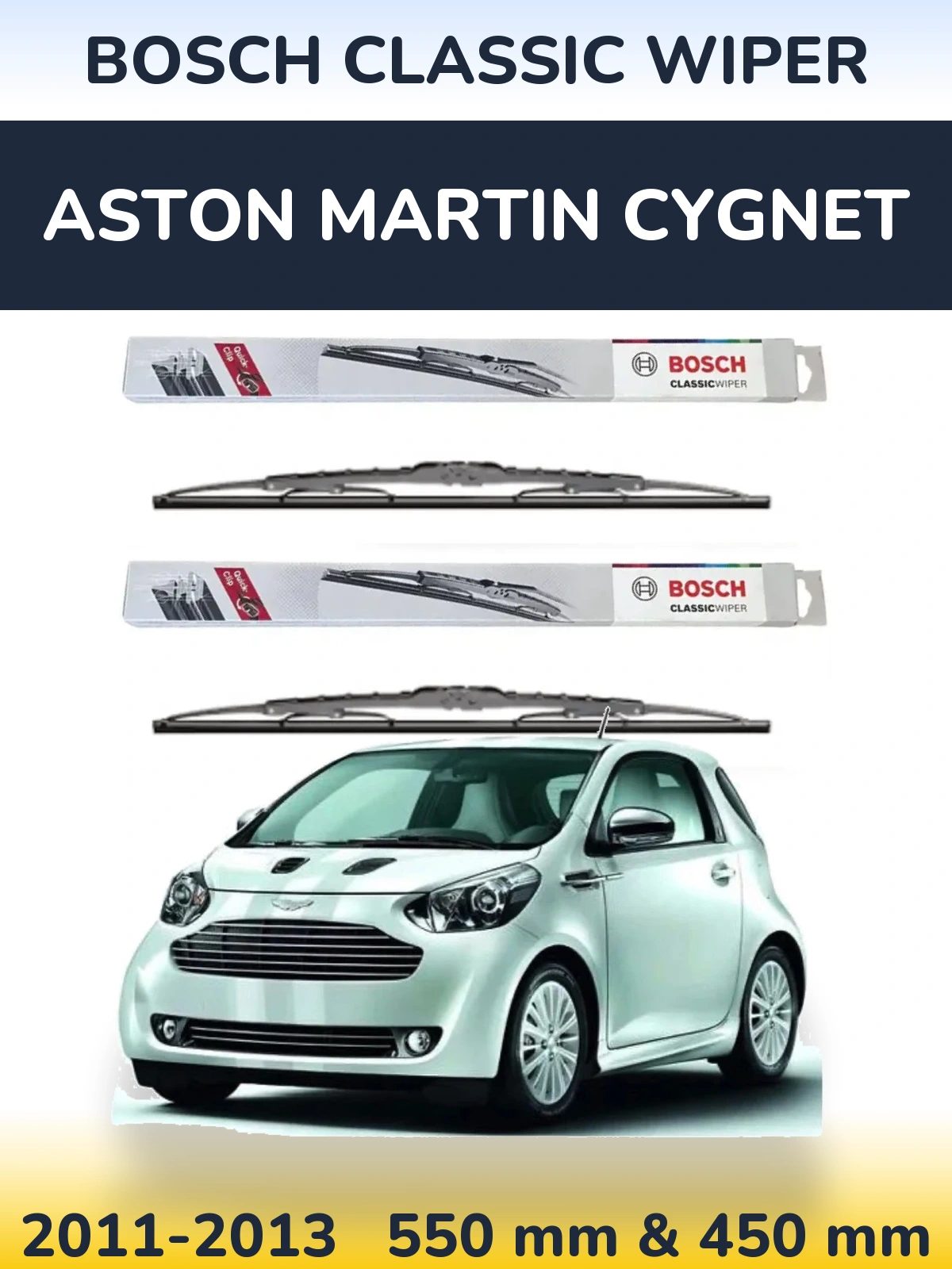 Sada předních stěračů BOSCH Classic Wiper 550 a 450 mm pro Aston Martin Cygnet 2011-2013