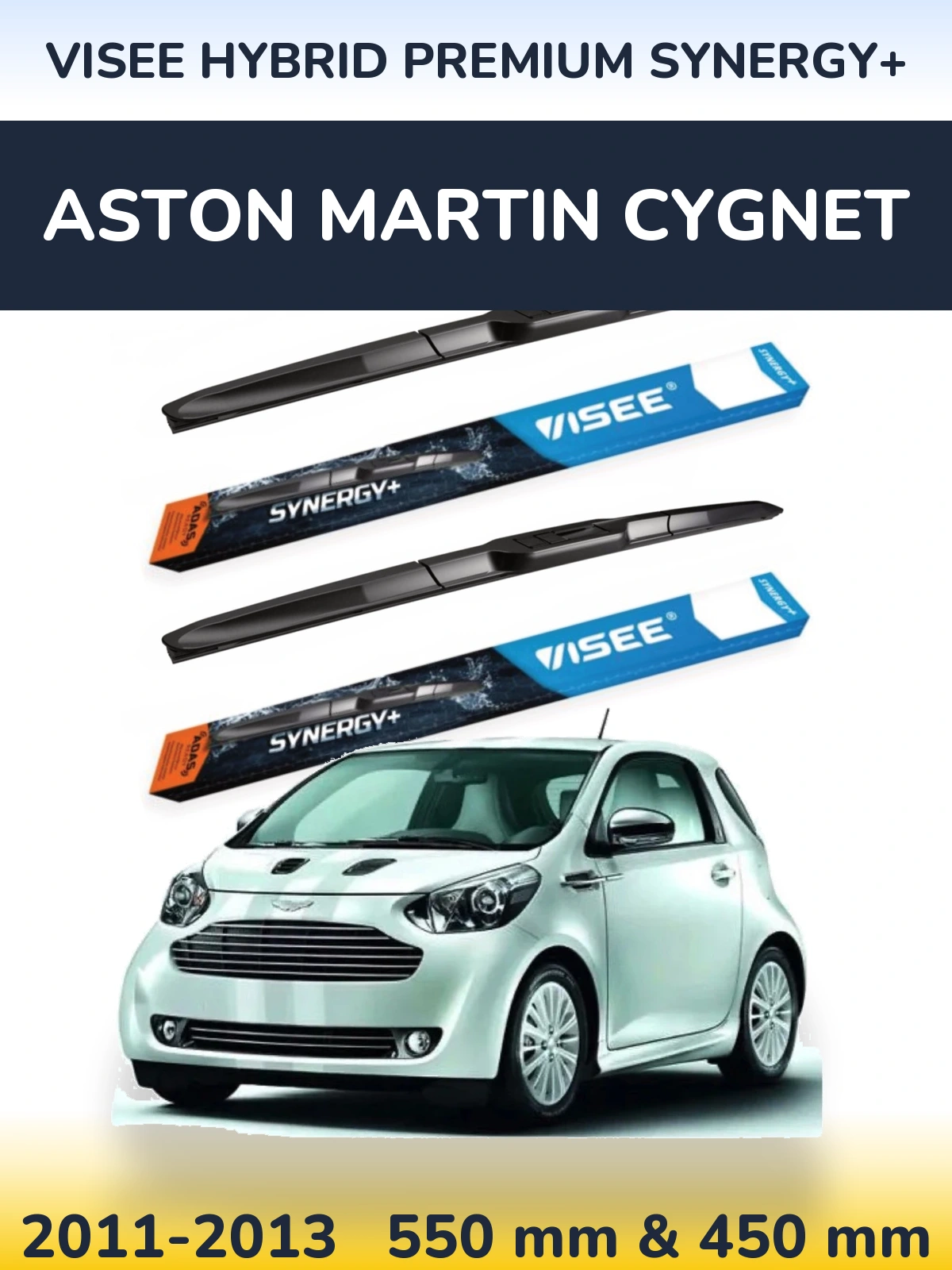Sada předních stěračů VISEE HYBRID PREMIUM SYNERGY+ 550 a 450 mm pro Aston Martin Cygnet 2011-2013