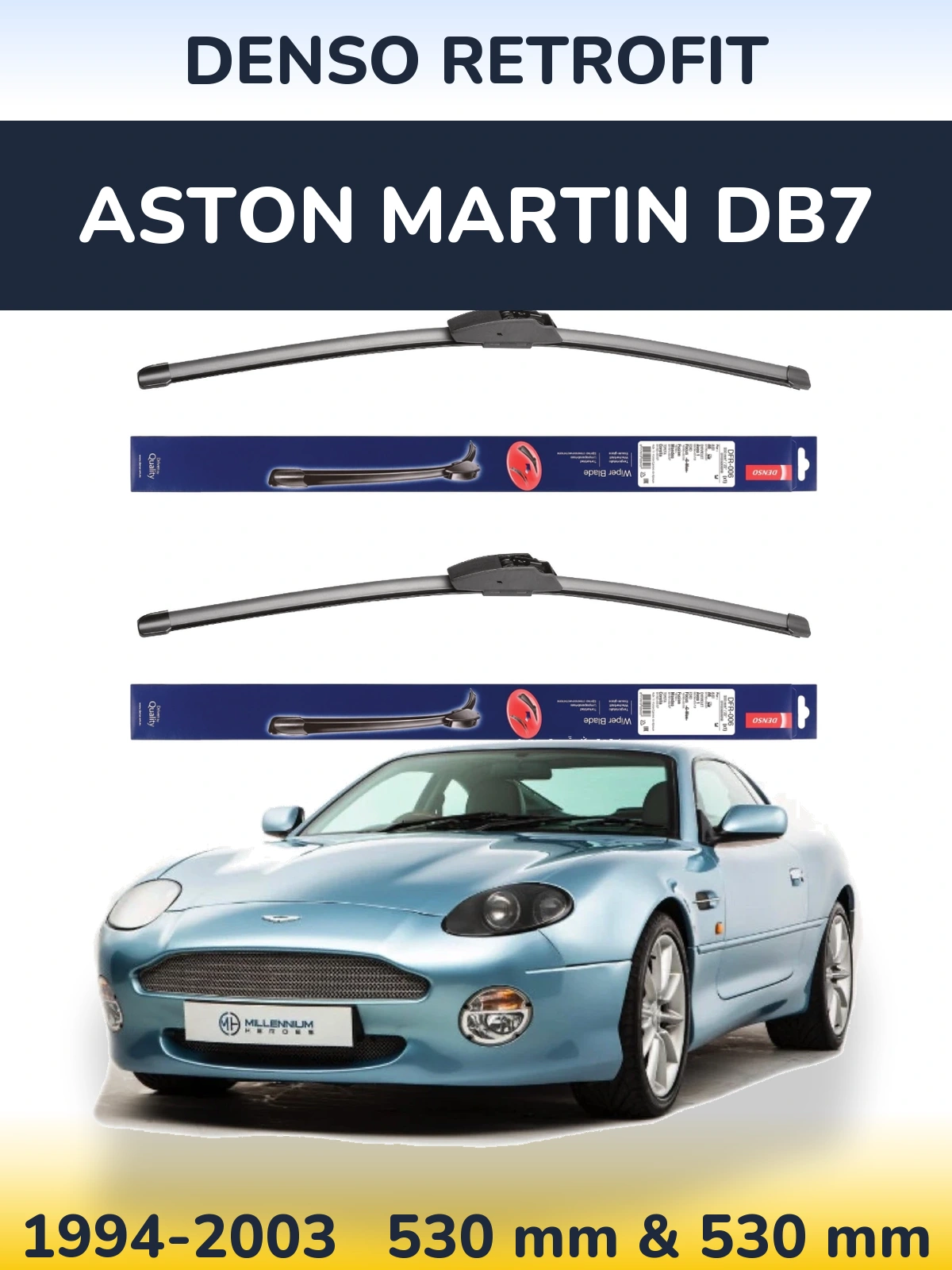 Sada předních stěračů Denso Retrofit 530 a 530 mm pro Aston Martin DB7 1994-2003