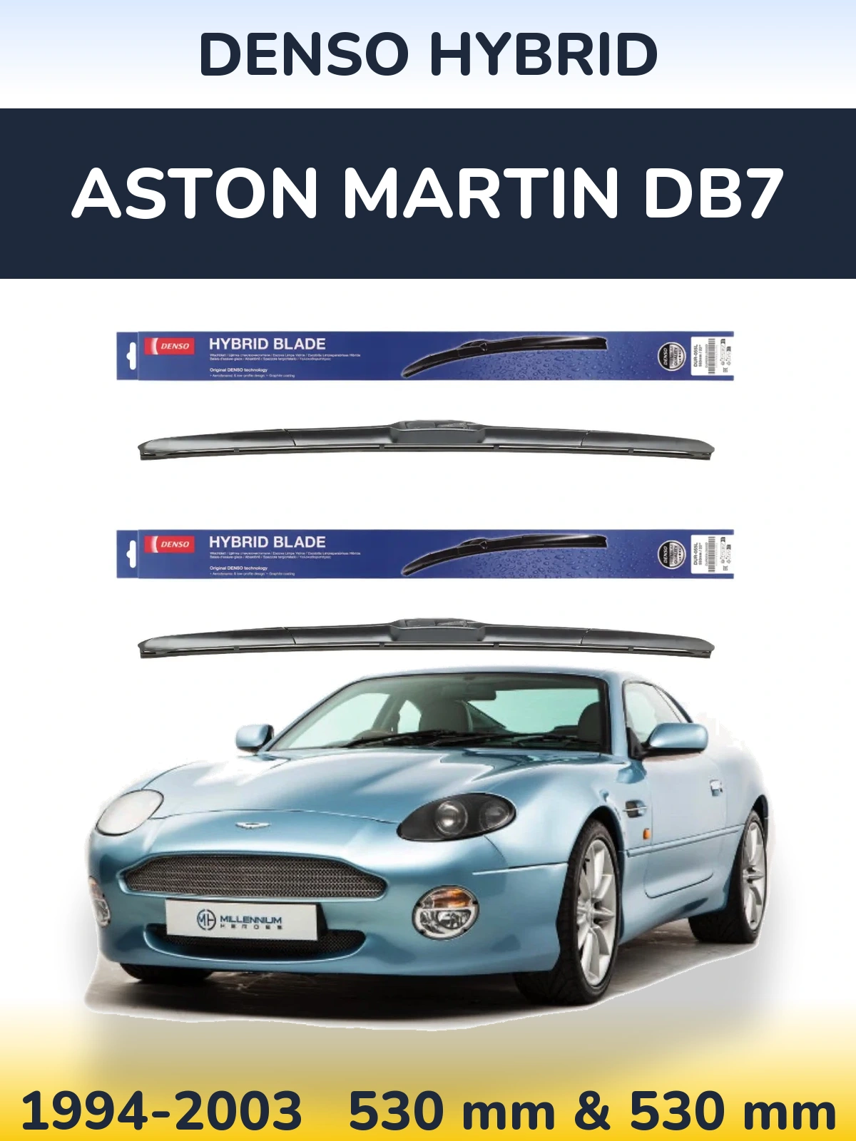 Sada předních stěračů Denso Hybrid 530 a 530 mm pro Aston Martin DB7 1994-2003