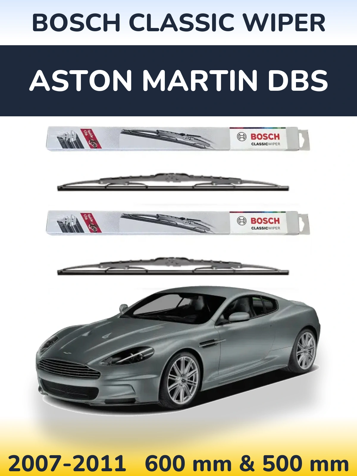 Sada předních stěračů BOSCH Classic Wiper 600 a 500 mm pro Aston Martin DBS 2007-2011