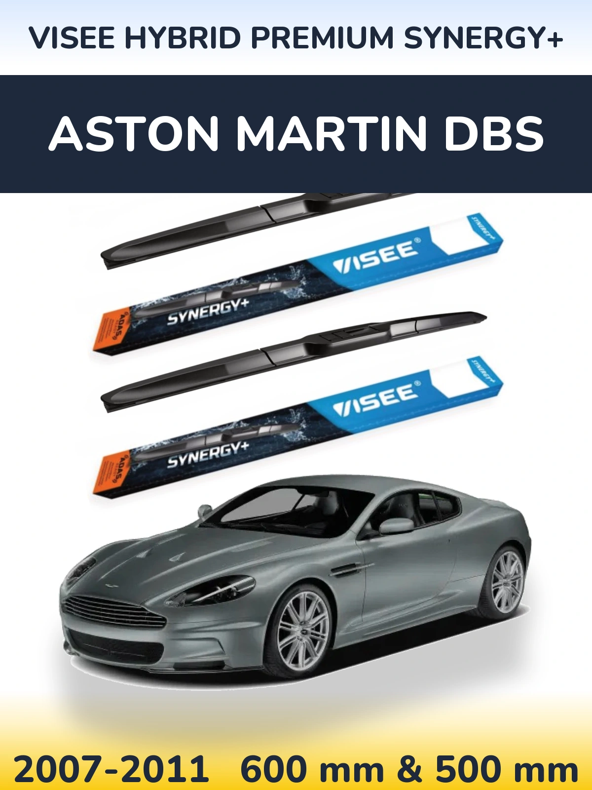 Sada předních stěračů VISEE HYBRID PREMIUM SYNERGY+ 600 a 500 mm pro Aston Martin DBS 2007-2011