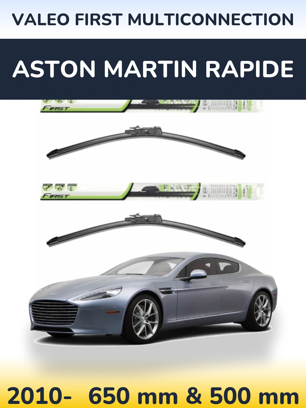 Sada předních stěračů Valeo First MultiConnection 650 a 500 mm pro Aston Martin Rapide 2010-2026