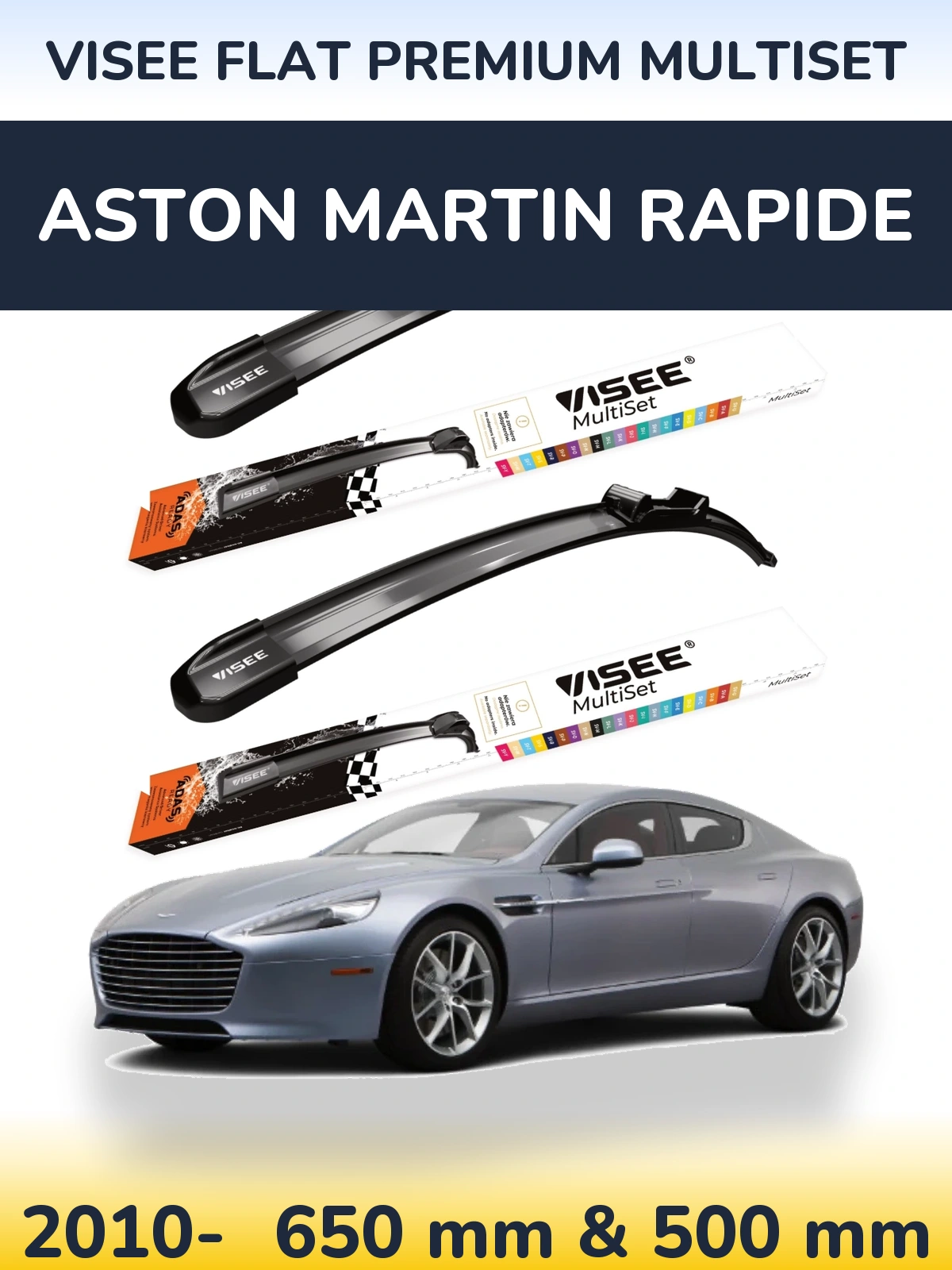 Sada předních stěračů VISEE FLAT PREMIUM MultiSet 650 a 500 mm pro Aston Martin Rapide 2010-2026