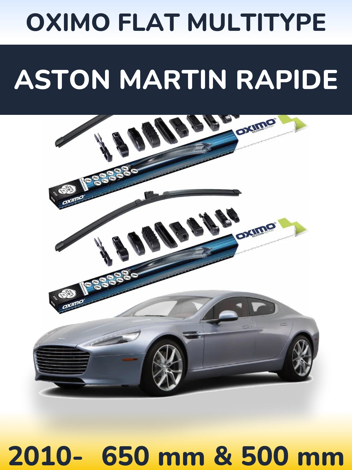 Sada předních stěračů Oximo Flat MultiType 650 a 500 mm pro Aston Martin Rapide 2010-2026
