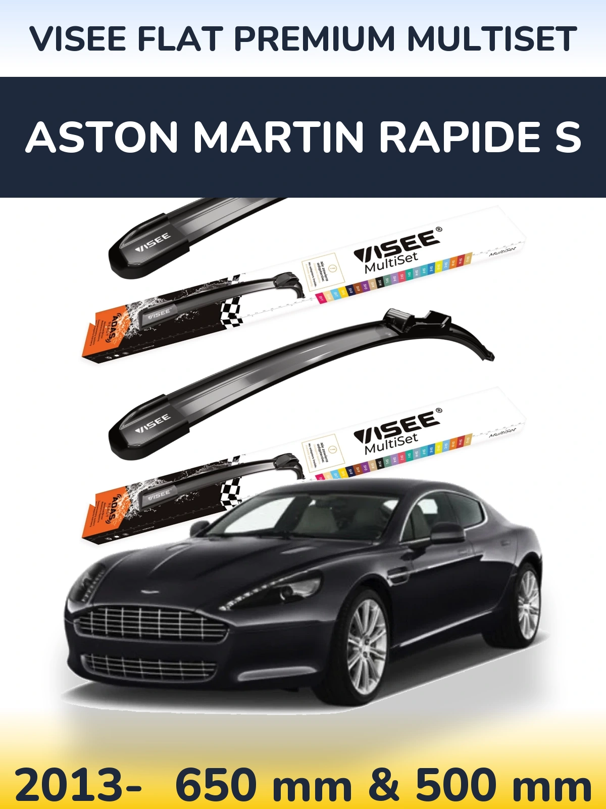 Sada předních stěračů VISEE FLAT PREMIUM MultiSet 650 a 500 mm pro Aston Martin Rapide S 2013-2026
