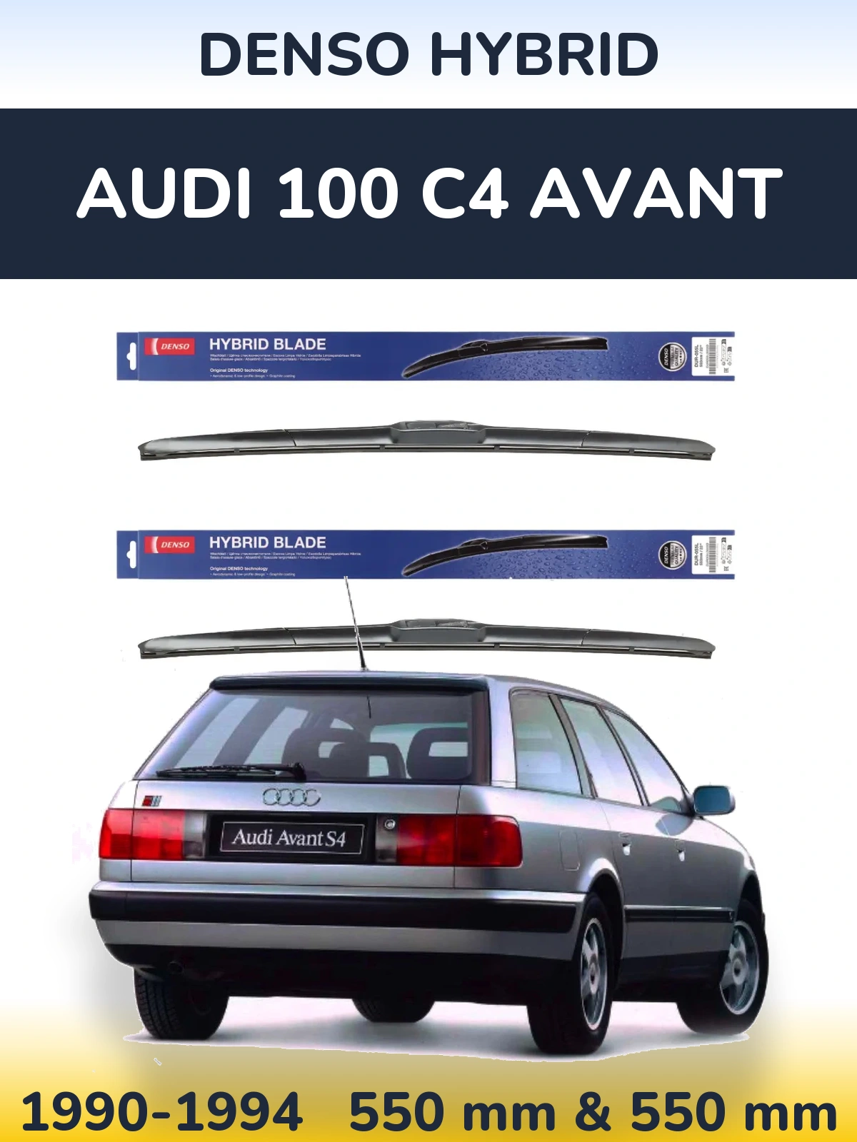 Sada předních stěračů Denso Hybrid 550 a 550 mm pro Audi 100 C4 Avant 1990-1994
