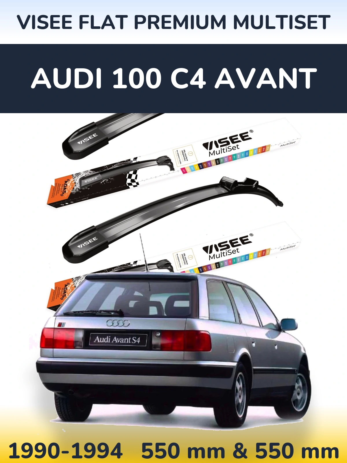 Sada předních stěračů VISEE FLAT PREMIUM MultiSet 550 a 550 mm pro Audi 100 C4 Avant 1990-1994