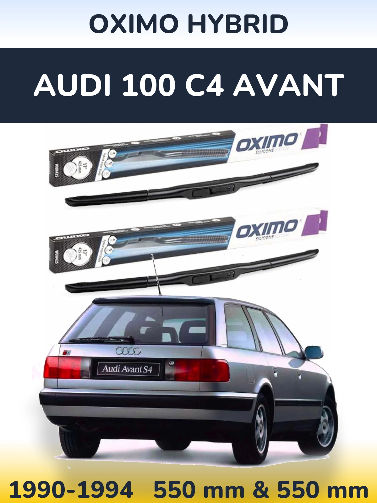 Sada předních stěračů Oximo Hybrid 550 a 550 mm pro Audi 100 C4 Avant 1990-1994