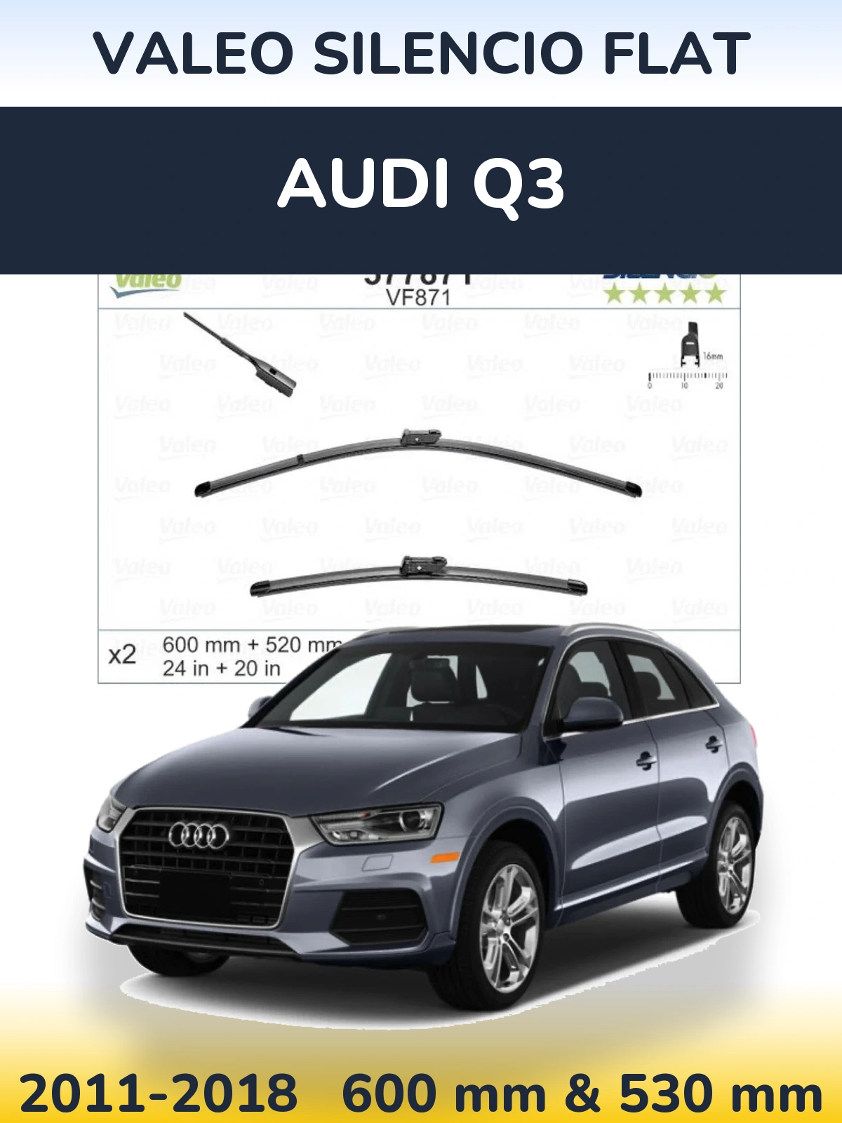 Sada předních stěračů Valeo Silencio Flat 600 a 520 mm pro Audi Q3 2011-2018