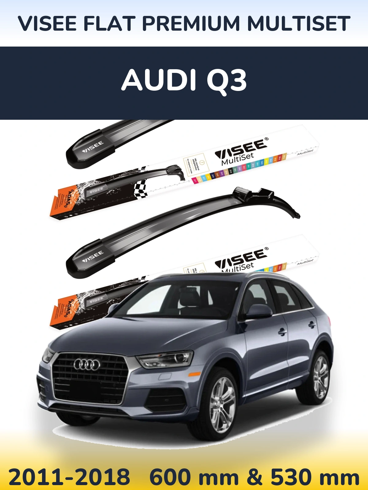 Sada předních stěračů VISEE FLAT PREMIUM MultiSet 600 a 530 mm pro Audi Q3 2011-2018