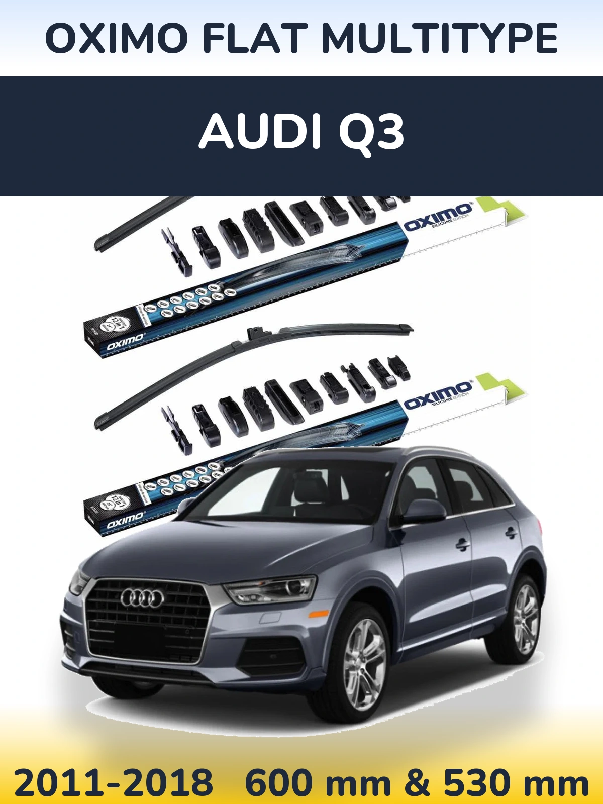 Sada předních stěračů Oximo Flat MultiType 600 a 530 mm pro Audi Q3 2011-2018