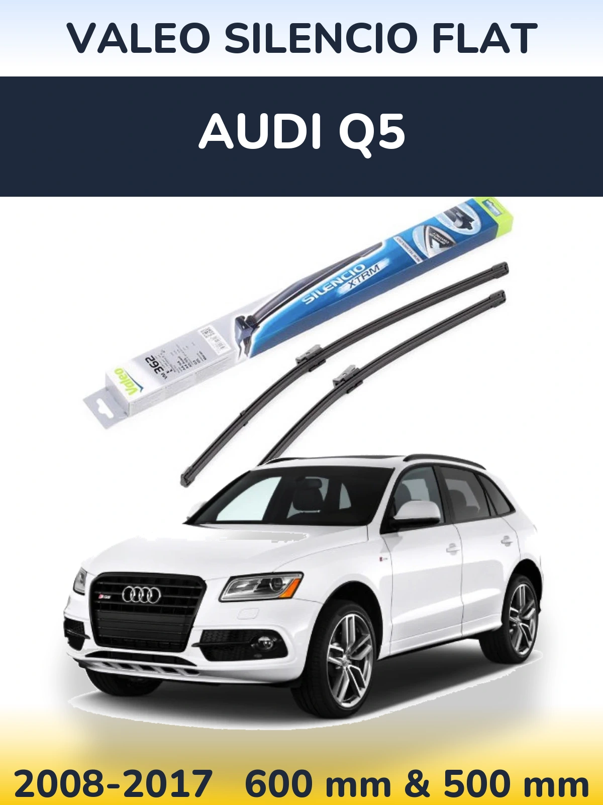 Sada předních stěračů Valeo Silencio Flat 600 a 500 mm pro Audi Q5 2008-2017