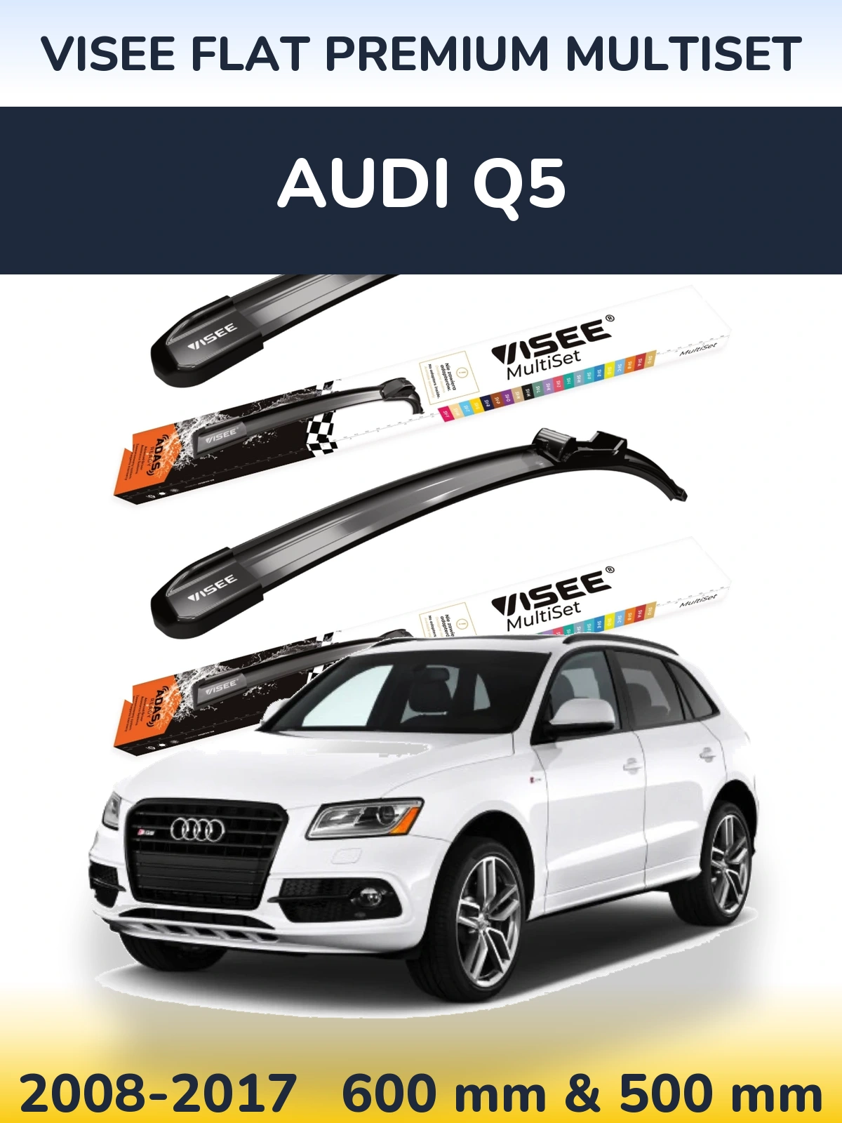 Sada předních stěračů VISEE FLAT PREMIUM MultiSet 600 a 500 mm pro Audi Q5 2008-2017