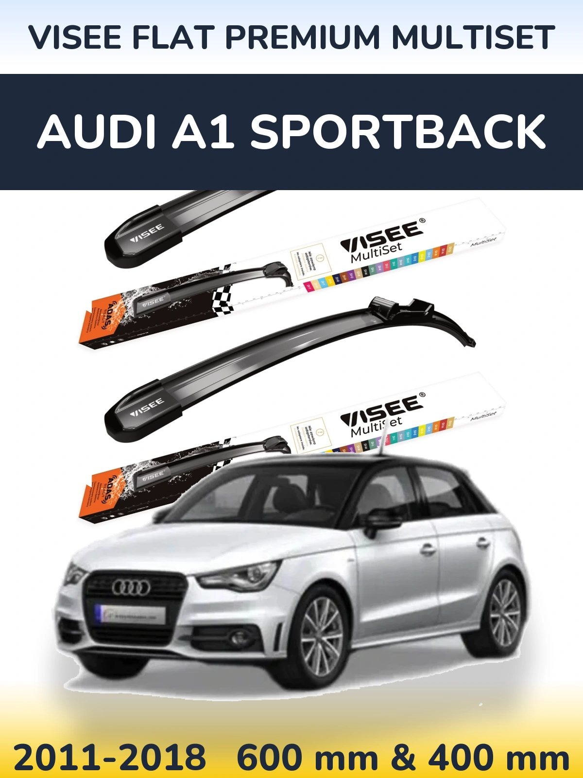 Комплект передніх щіток VISEE FLAT PREMIUM MultiSet 600 & 400 мм для Audi A1 Sportback 2011-2018