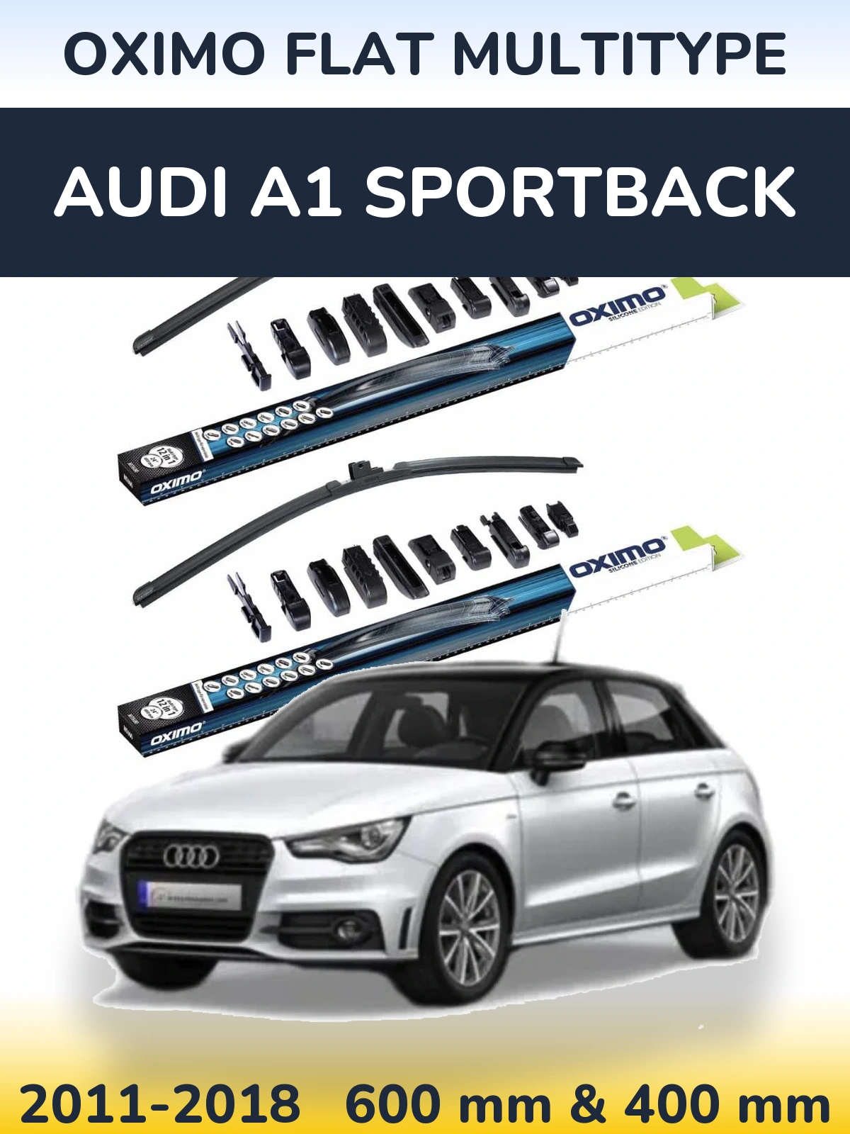 Sada předních stěračů Oximo Flat MultiType 600 a 400 mm pro Audi A1 Sportback 2011-2018