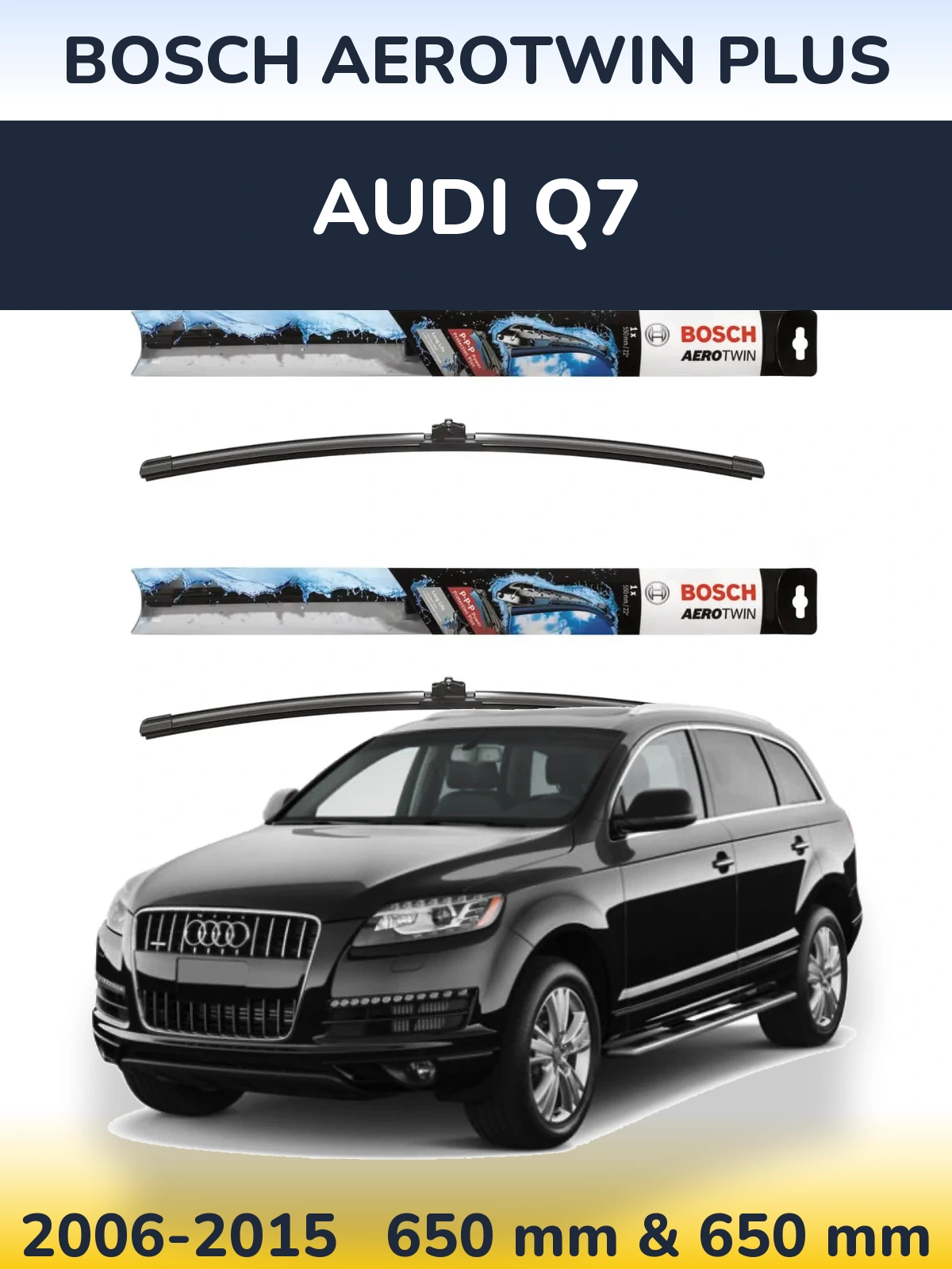 Sada předních stěračů BOSCH AeroTwin Plus 650 a 650 mm pro Audi Q7 2006-2015