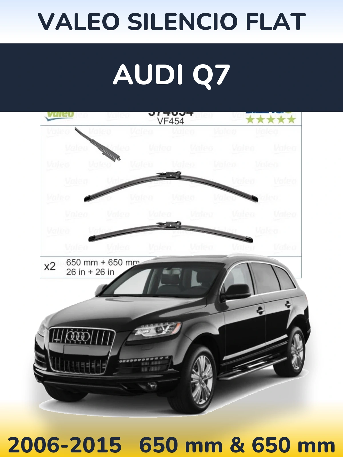 Sada předních stěračů Valeo Silencio Flat 650 a 650 mm pro Audi Q7 2006-2015
