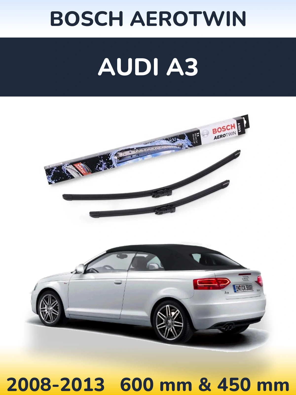 Комплект передніх щіток BOSCH AeroTwin 600 & 450 мм для Audi A3 2008-2013