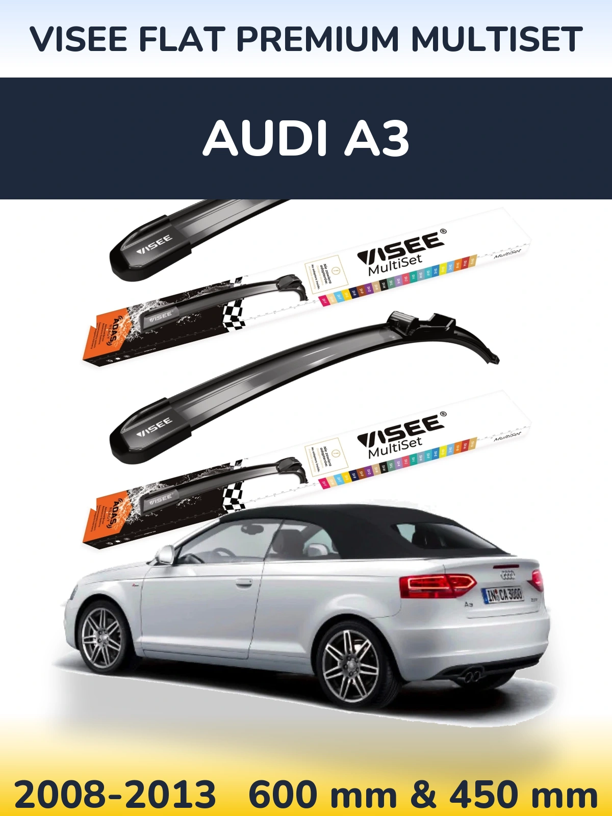 Комплект передніх щіток VISEE FLAT PREMIUM MultiSet 600 & 450 мм для Audi A3 2008-2013