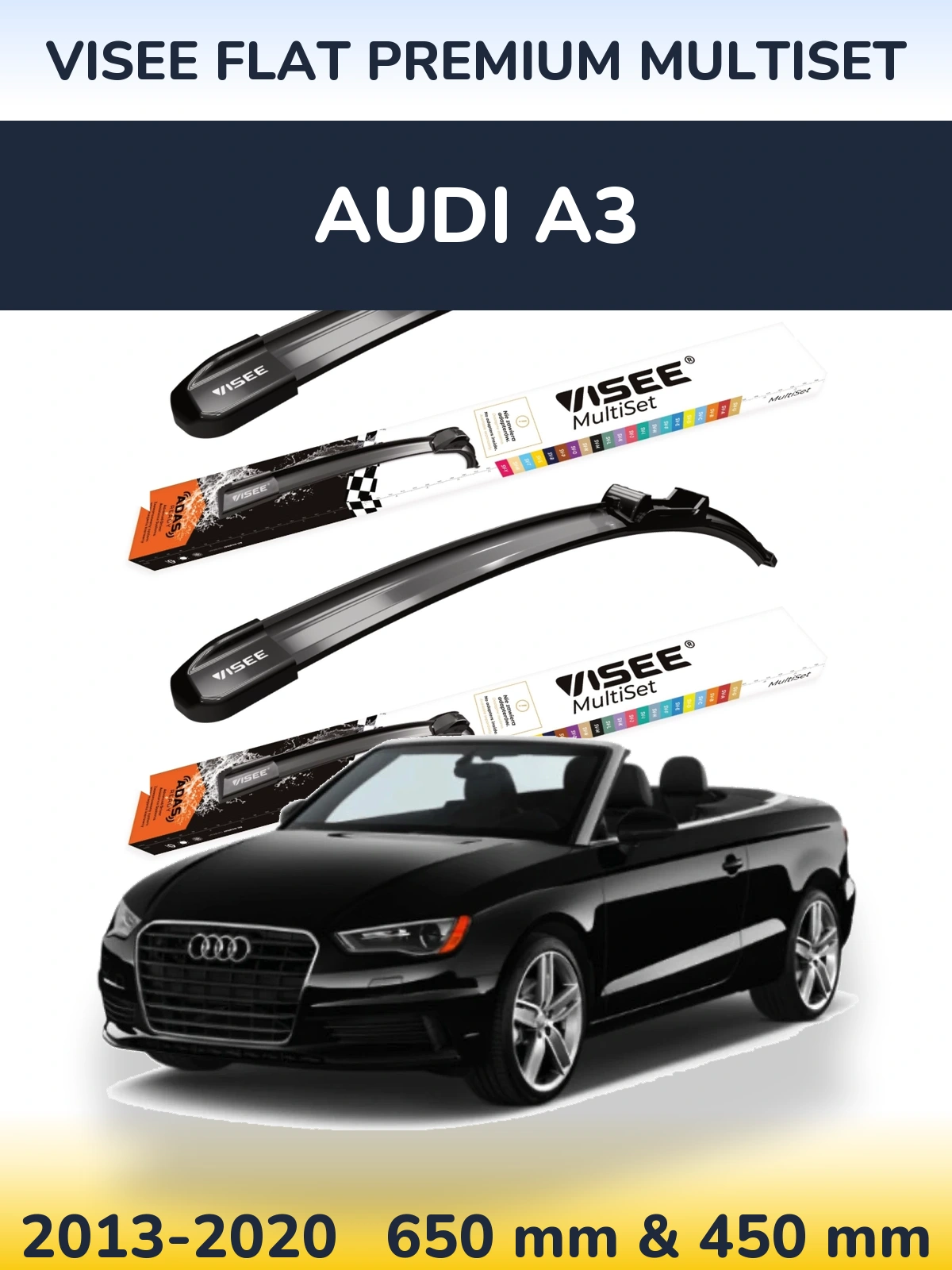 Sada předních stěračů VISEE FLAT PREMIUM MultiSet 650 a 450 mm pro Audi A3 2013-2020