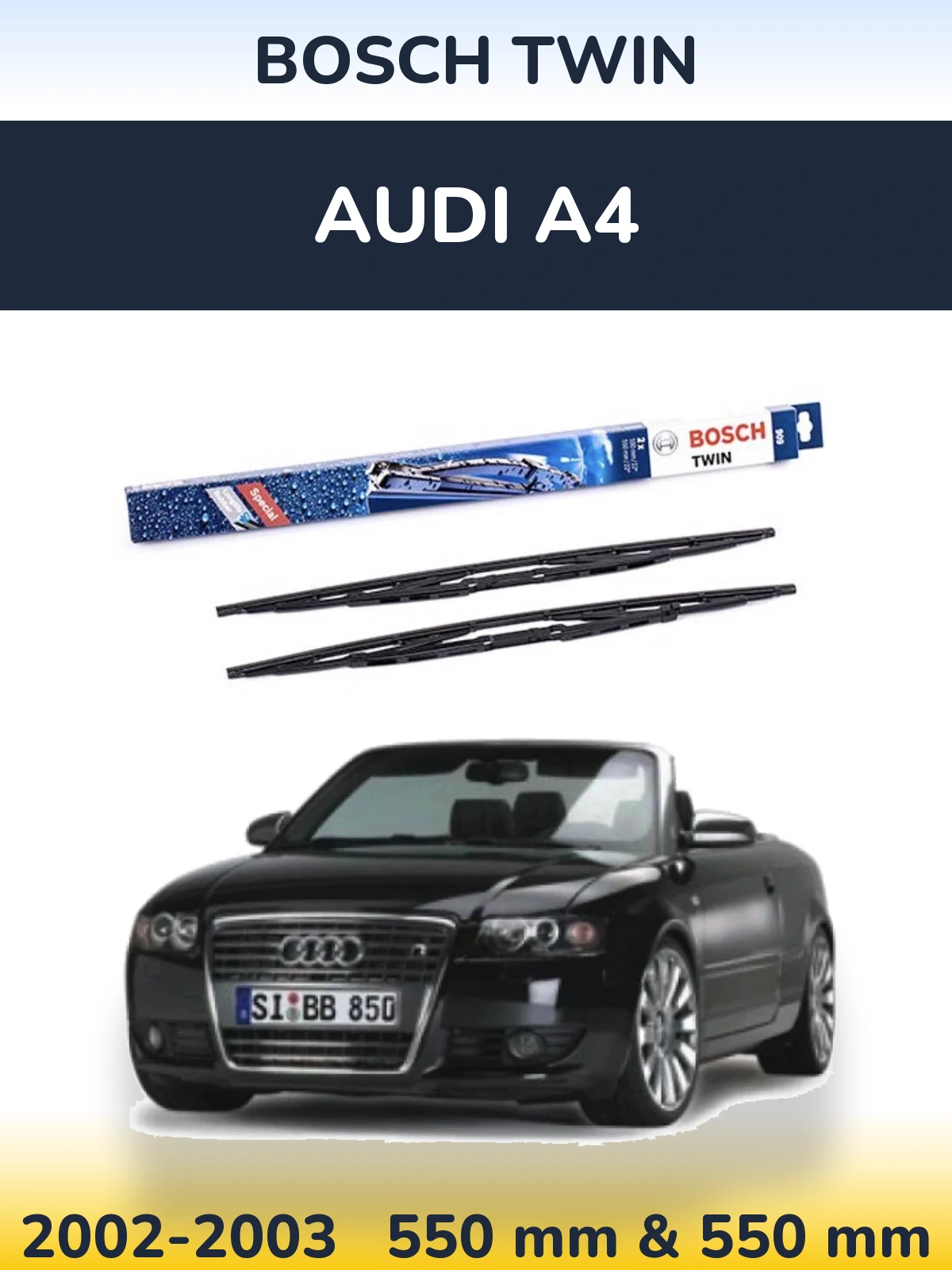 Sada předních stěračů BOSCH Twin 550 a 550 mm pro Audi A4 2002-2003
