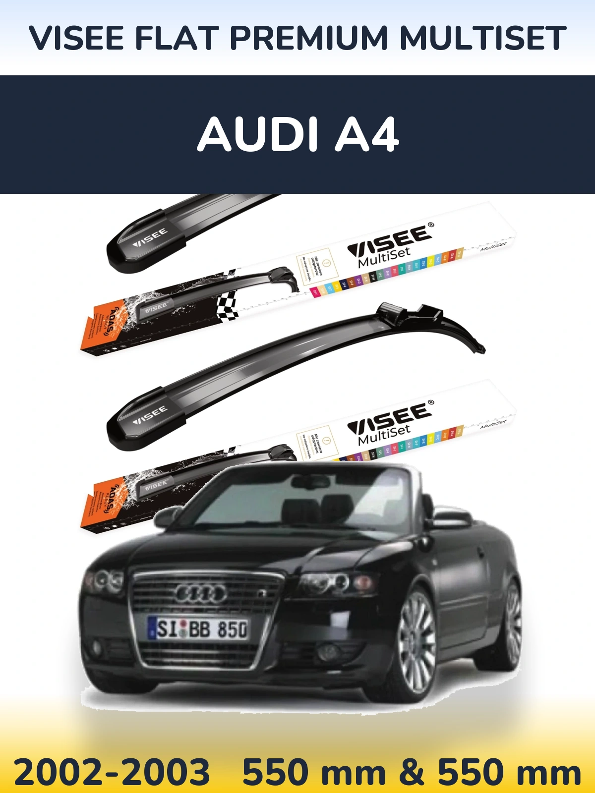 Sada předních stěračů VISEE FLAT PREMIUM MultiSet 550 a 550 mm pro Audi A4 2002-2003