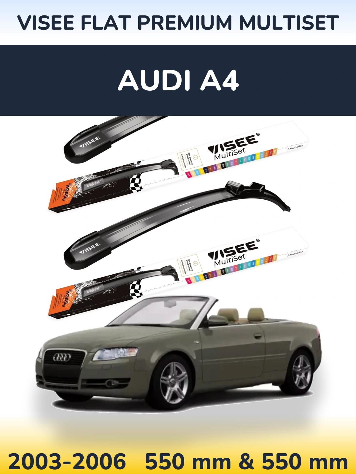 Sada předních stěračů VISEE FLAT PREMIUM MultiSet 550 a 550 mm pro Audi A4 2003-2006