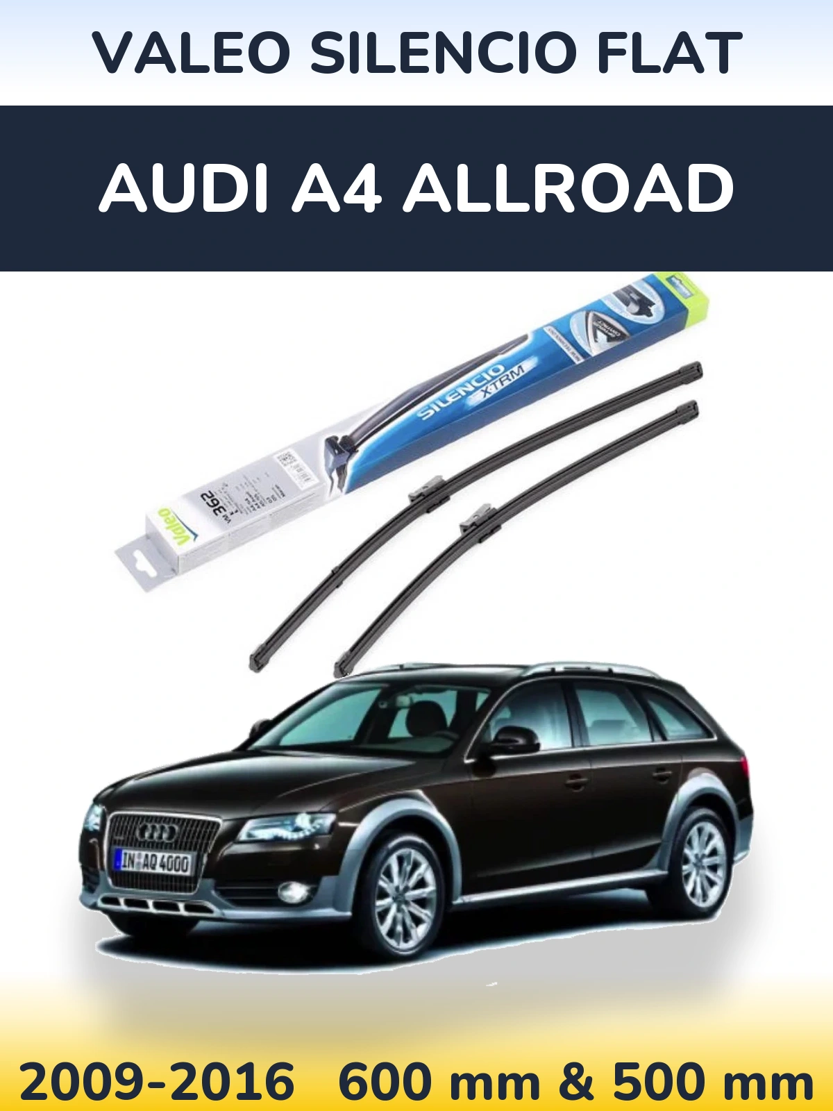 Sada předních stěračů Valeo Silencio Flat 600 a 500 mm pro Audi A4 Allroad 2009-2016