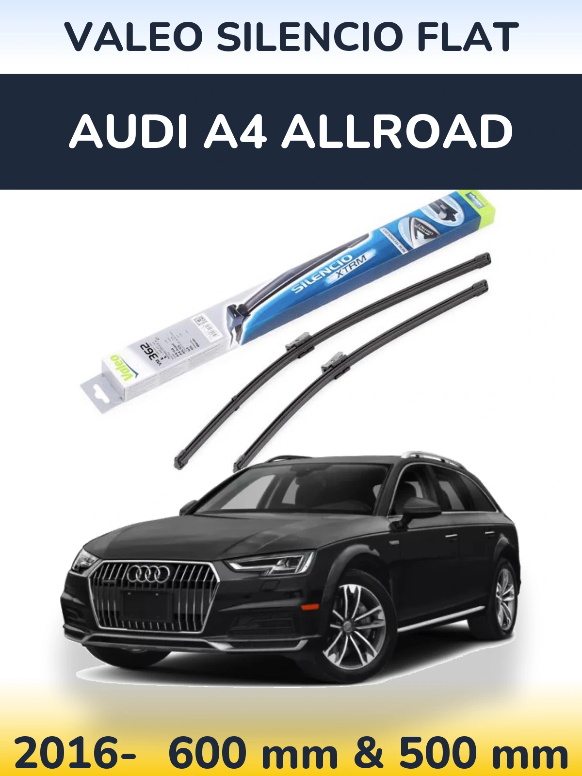 Sada předních stěračů Valeo Silencio Flat 600 a 500 mm pro Audi A4 Allroad 2016-2026