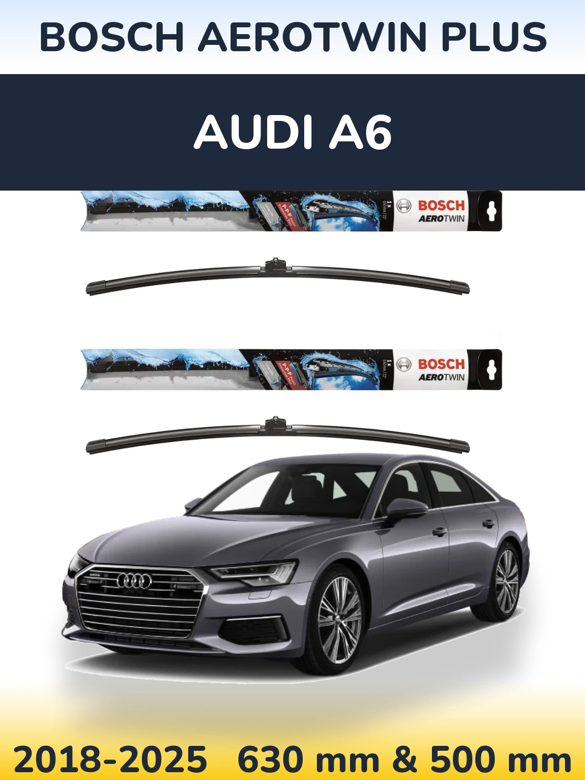 Комплект передніх щіток BOSCH AeroTwin Plus 600 & 500 мм для Audi A6 2018-2025