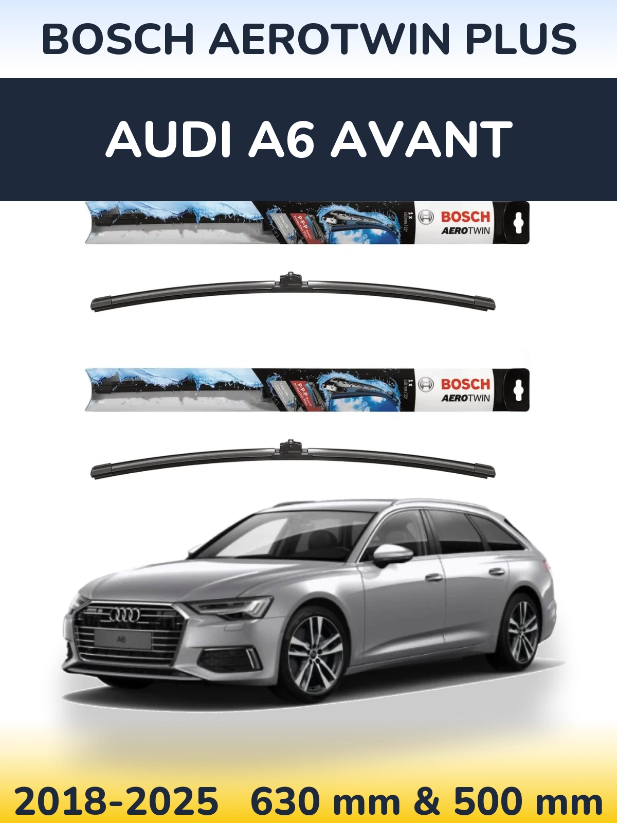 Sada předních stěračů BOSCH AeroTwin Plus 600 a 500 mm pro Audi A6 Avant 2018-2025