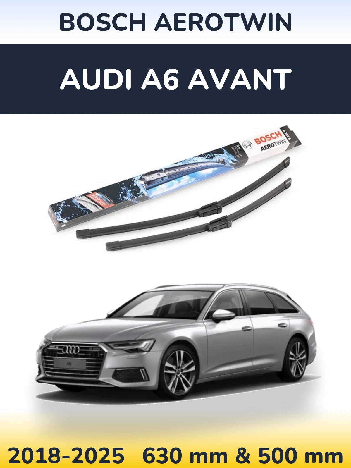 Sada předních stěračů BOSCH AeroTwin 600 a 500 mm pro Audi A6 Avant 2018-2025