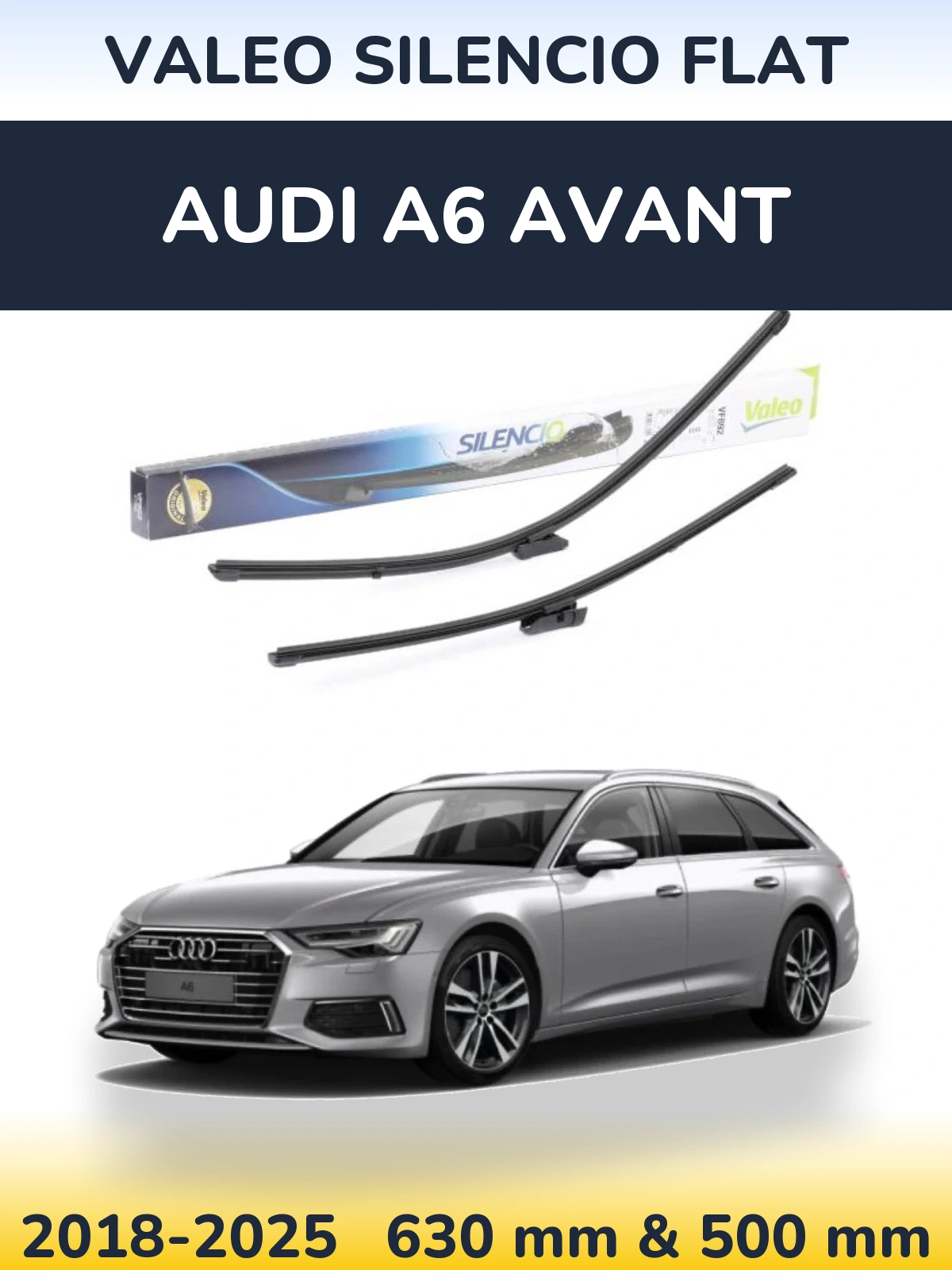 Sada předních stěračů Valeo Silencio Flat 630 a 500 mm pro Audi A6 Avant 2018-2025