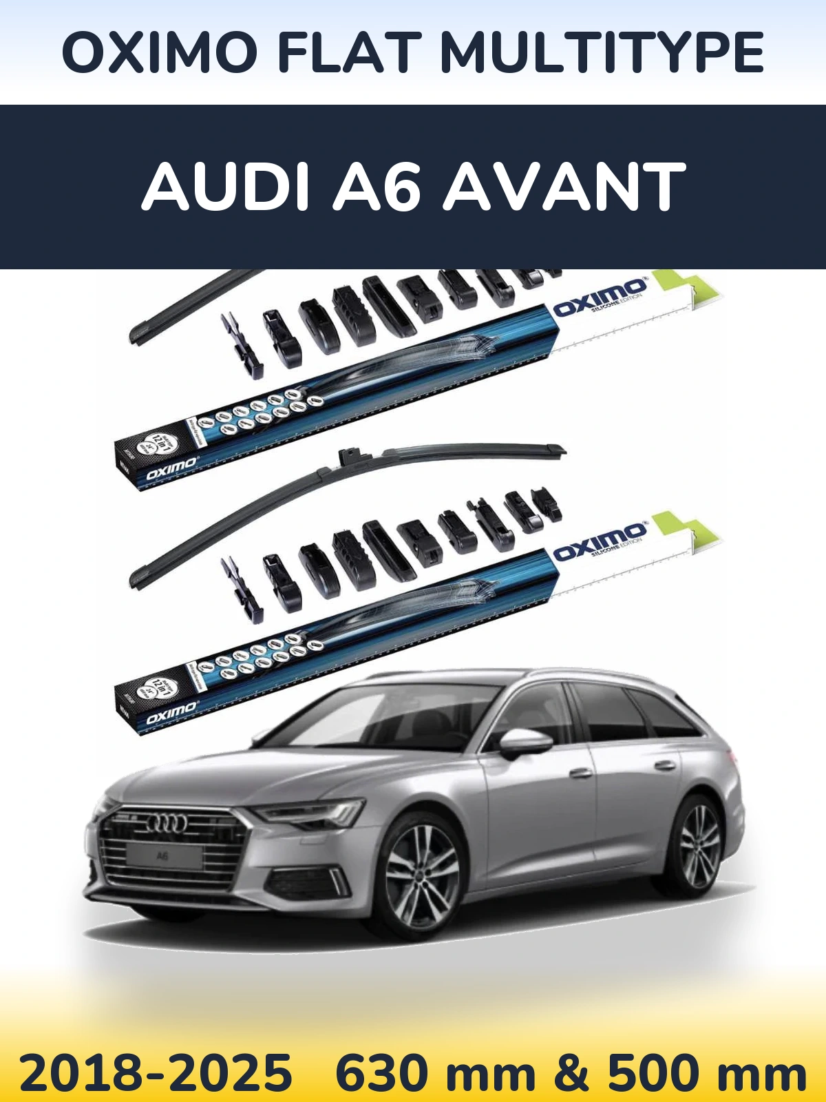 Sada předních stěračů Oximo Flat MultiType 600 a 500 mm pro Audi A6 Avant 2018-2025