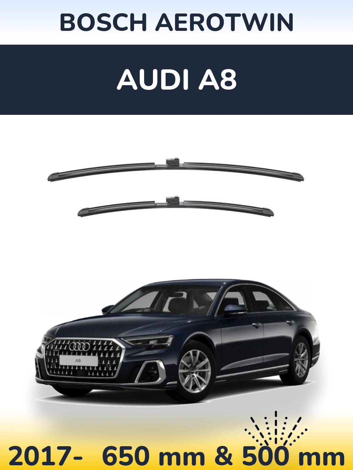 Sada předních stěračů BOSCH AeroTwin 650 a 500 mm pro Audi A8 2017-2026