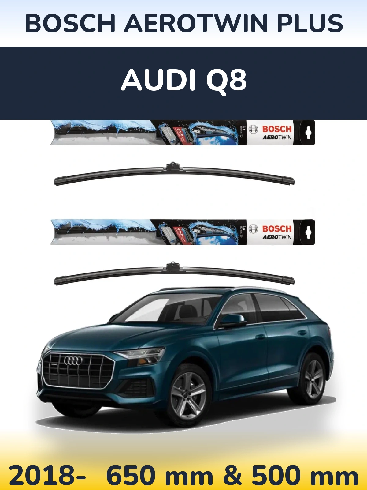 Комплект передніх щіток BOSCH AeroTwin Plus 650 & 500 мм для Audi Q8 2018-2026