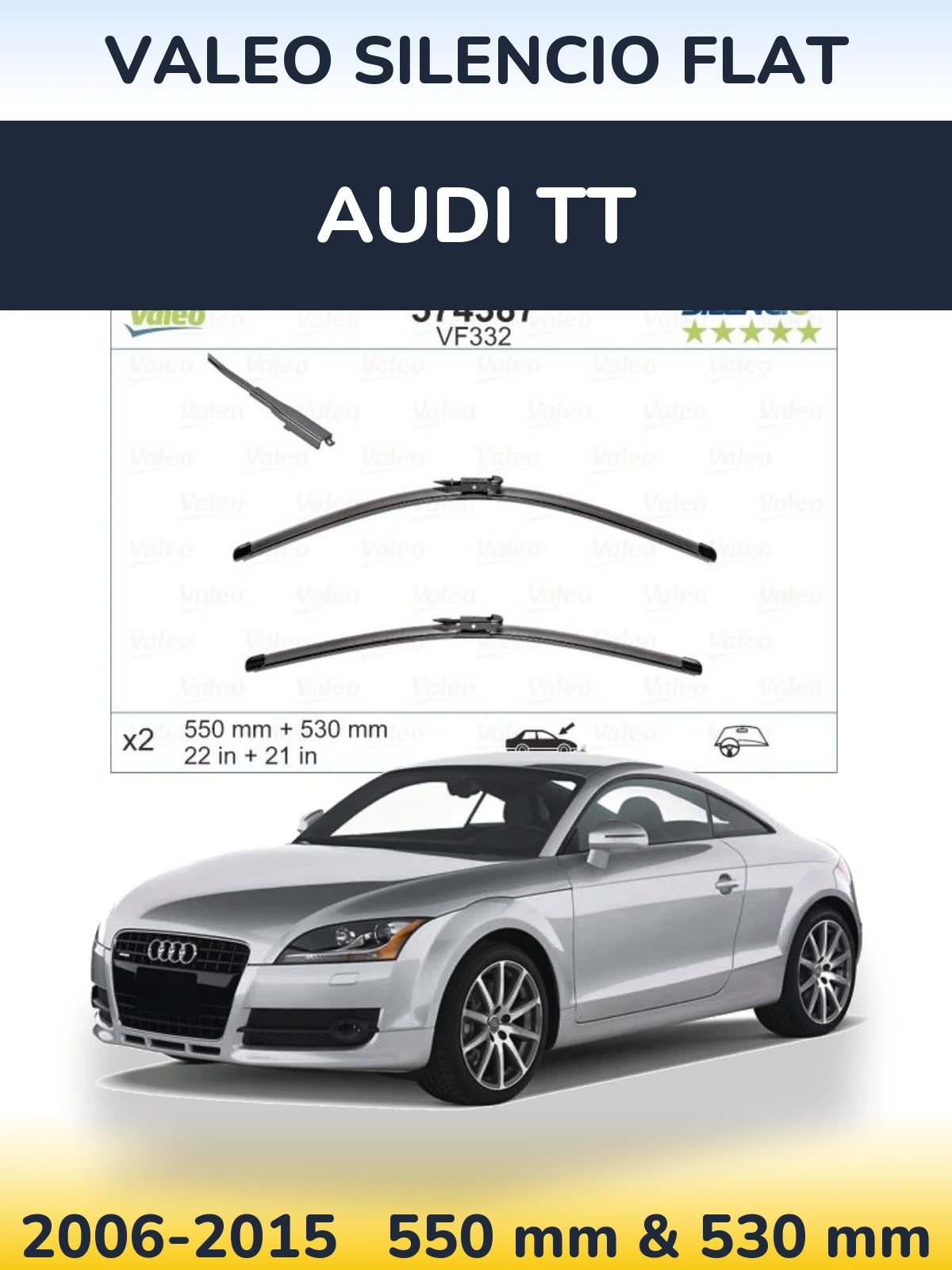 Sada předních stěračů Valeo Silencio Flat 550 a 530 mm pro Audi TT 2006-2015