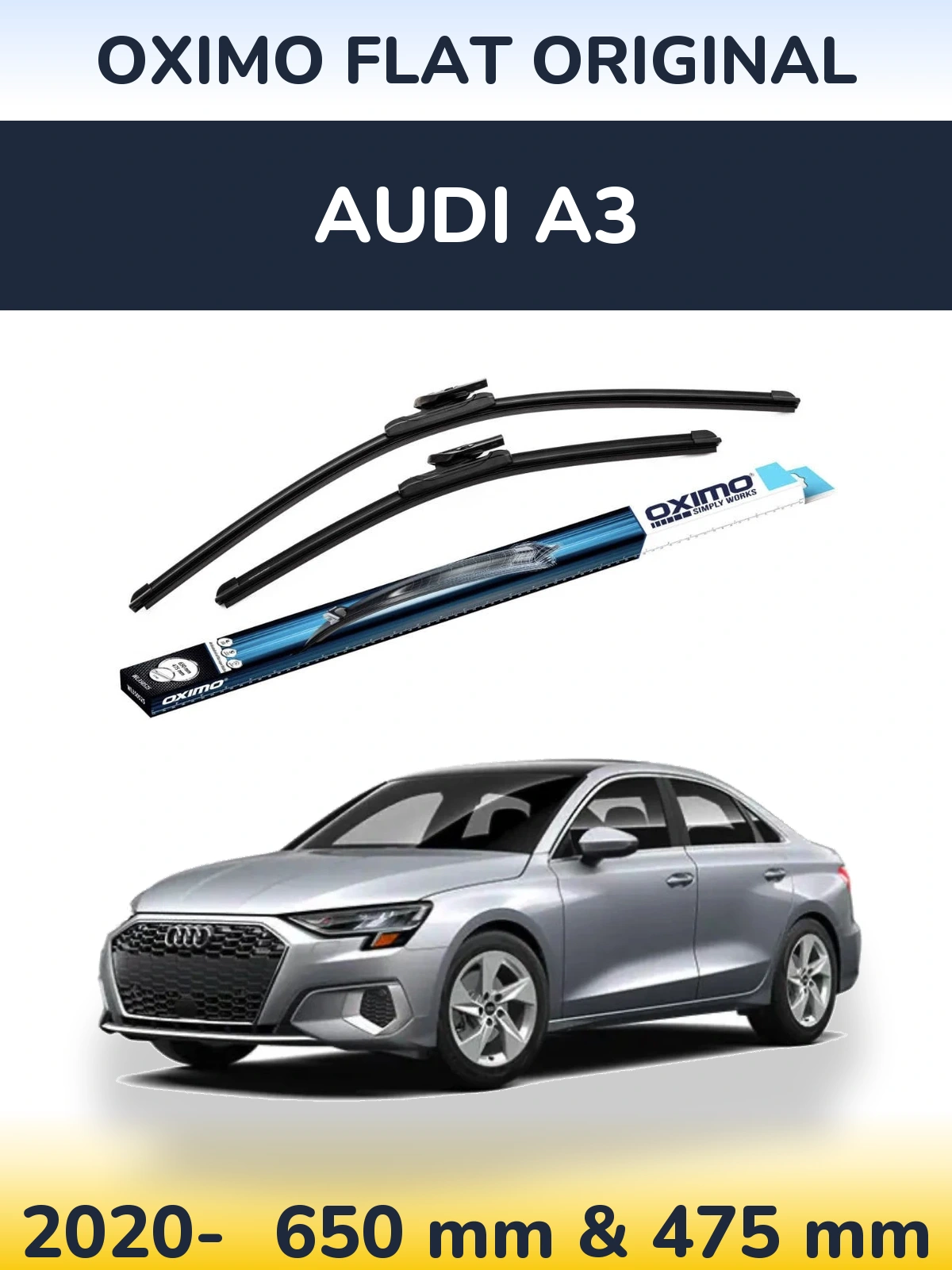 Комплект передніх щіток Oximo Flat Original 650 & 475 мм для Audi A3 2020-2026